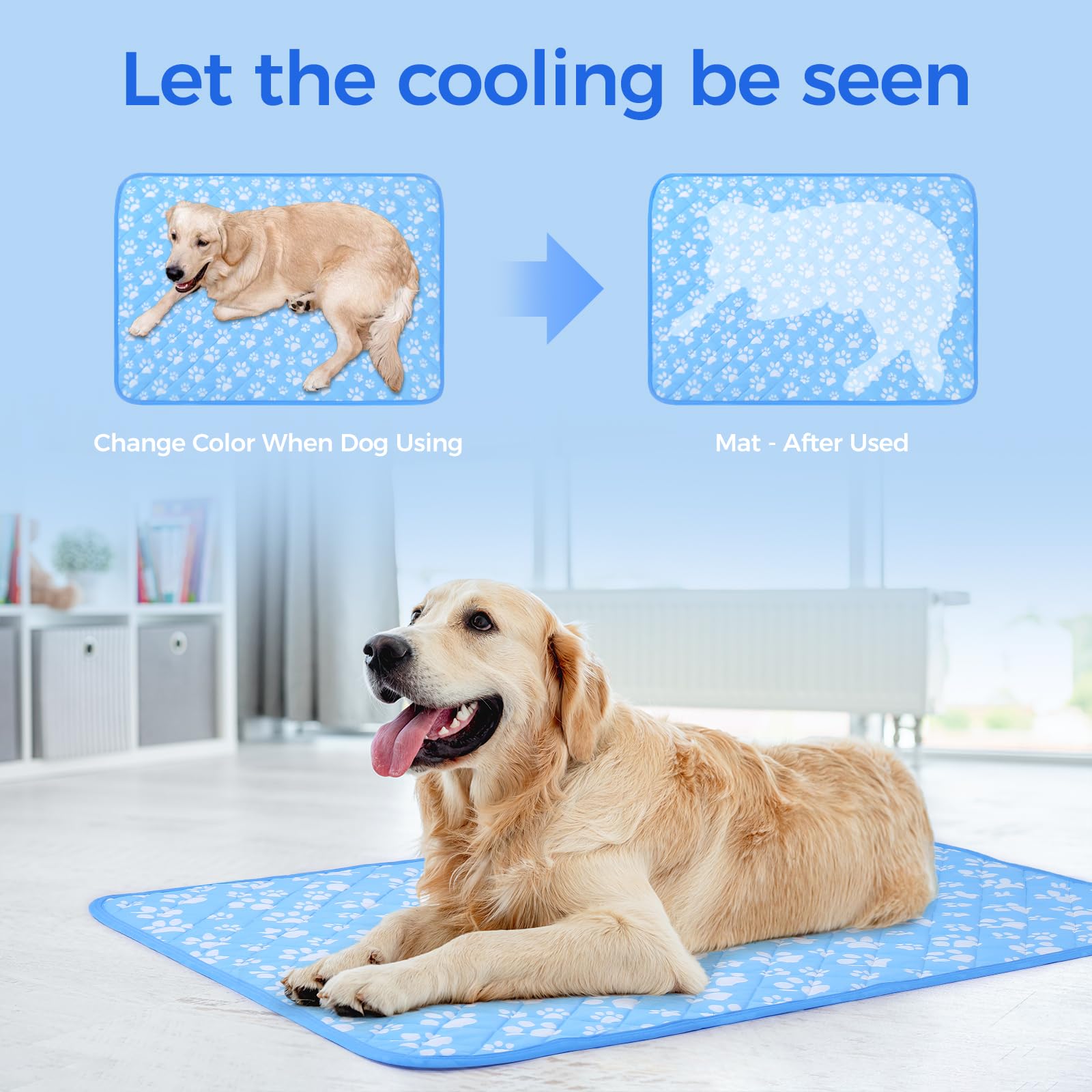 Rywell Self-Cooling Mat For Dogs Small,Cats,Rabbit&Guinea Pig Cage Liners 24'' X 18''- Endothermic Color Changing Arc-Chill Cooling Fiber - Washable Non-Toxic Summer Pet Bed, Non-Slip, Foldable