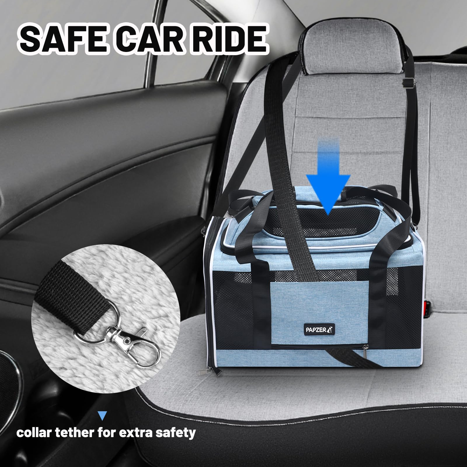 Papzer Cat Carrier Top-Expandable 18X11X11, United Delta American Airline Approved Dog Carrier, Soft Pet Carry-On Bag Underseat