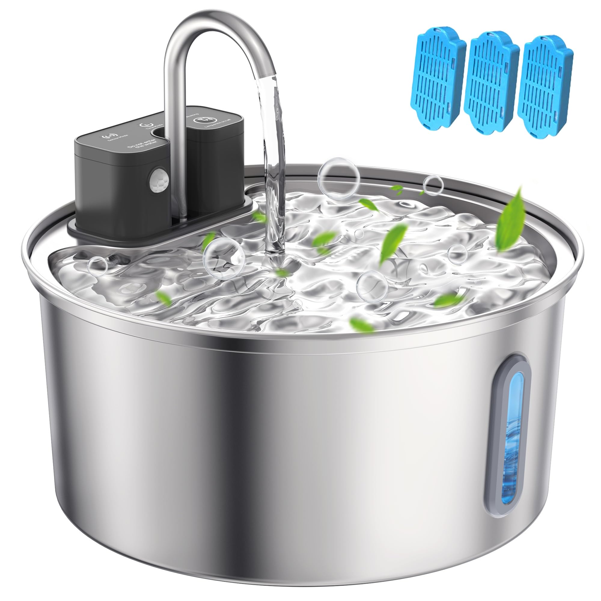 Wireless Cat Water Fountain - 108oz/3.2L Automatic Cat Water Fountain Cordless, Stainless Steel Battery Operated Pet Fountain Re