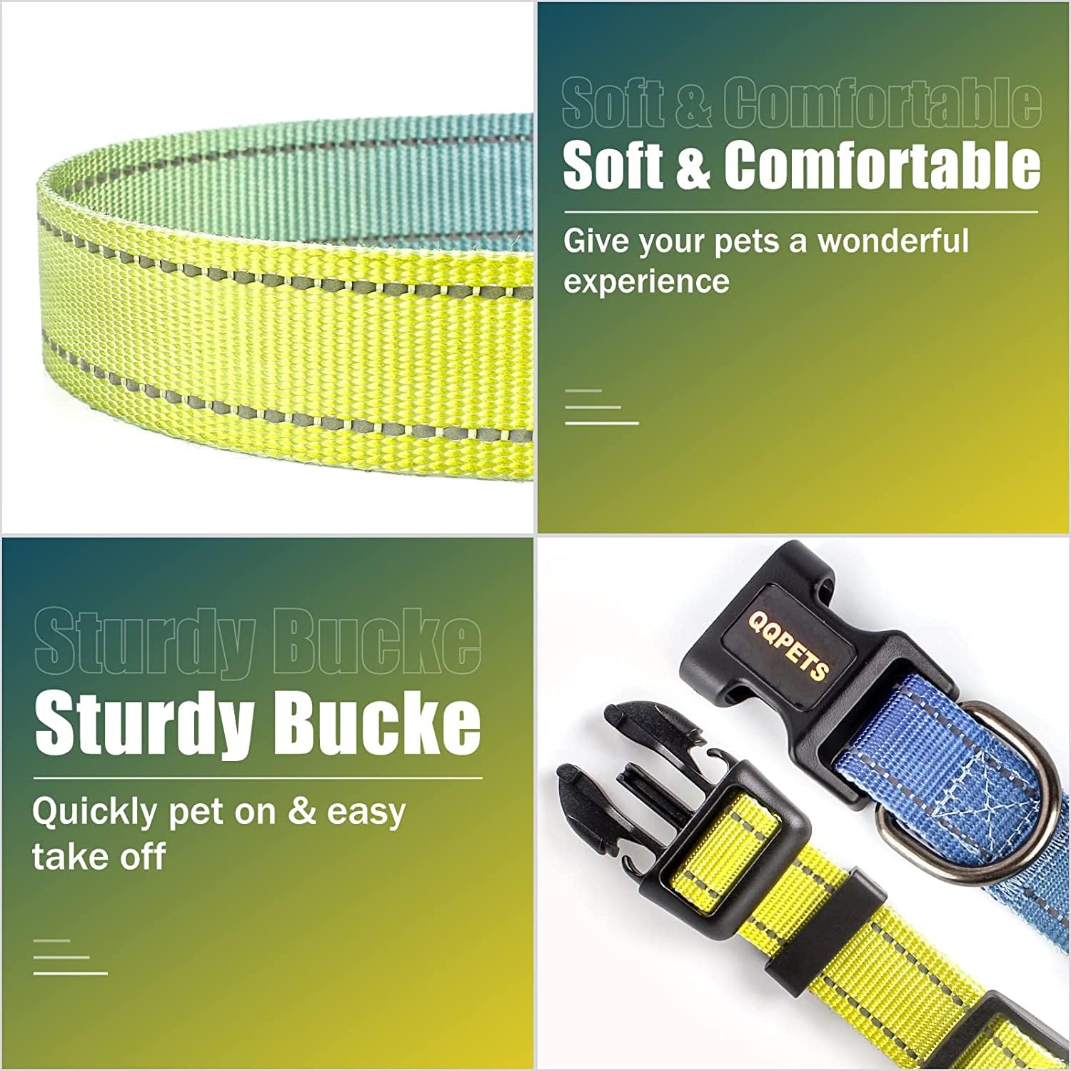 Roses&Poetry Dog Collars For Medium Dogs With Gradient Amber, Yellow Reflective Dog Collar Adjustable Mediums Pet Collars For Sm