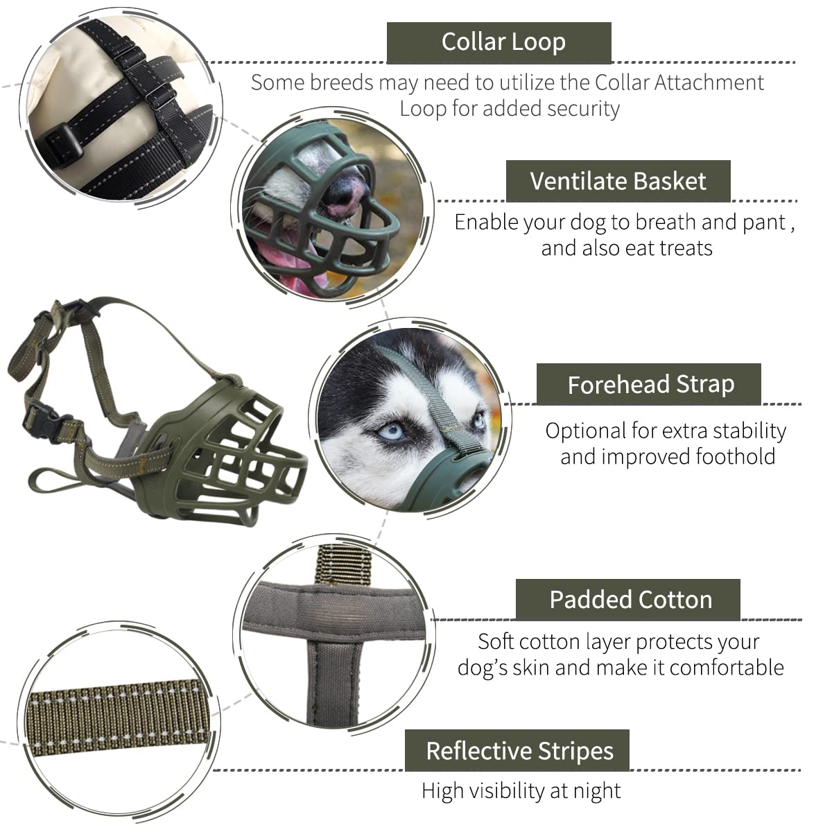 BARKLESS Dog Muzzle,Soft Basket Silicone Muzzles for Dog, Best to Prevent Biting, Chewing and Barking, Allows Drinking and Panti