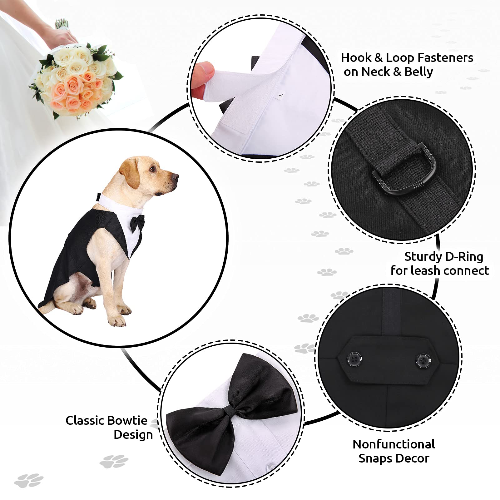 Aofitee Dog Tuxedo Formal Dog Suit And Bandana Set, Gentle Dog Wedding Party Suit Bow Tie Shirt Vest, Pet Tuxedo Costume Outfit