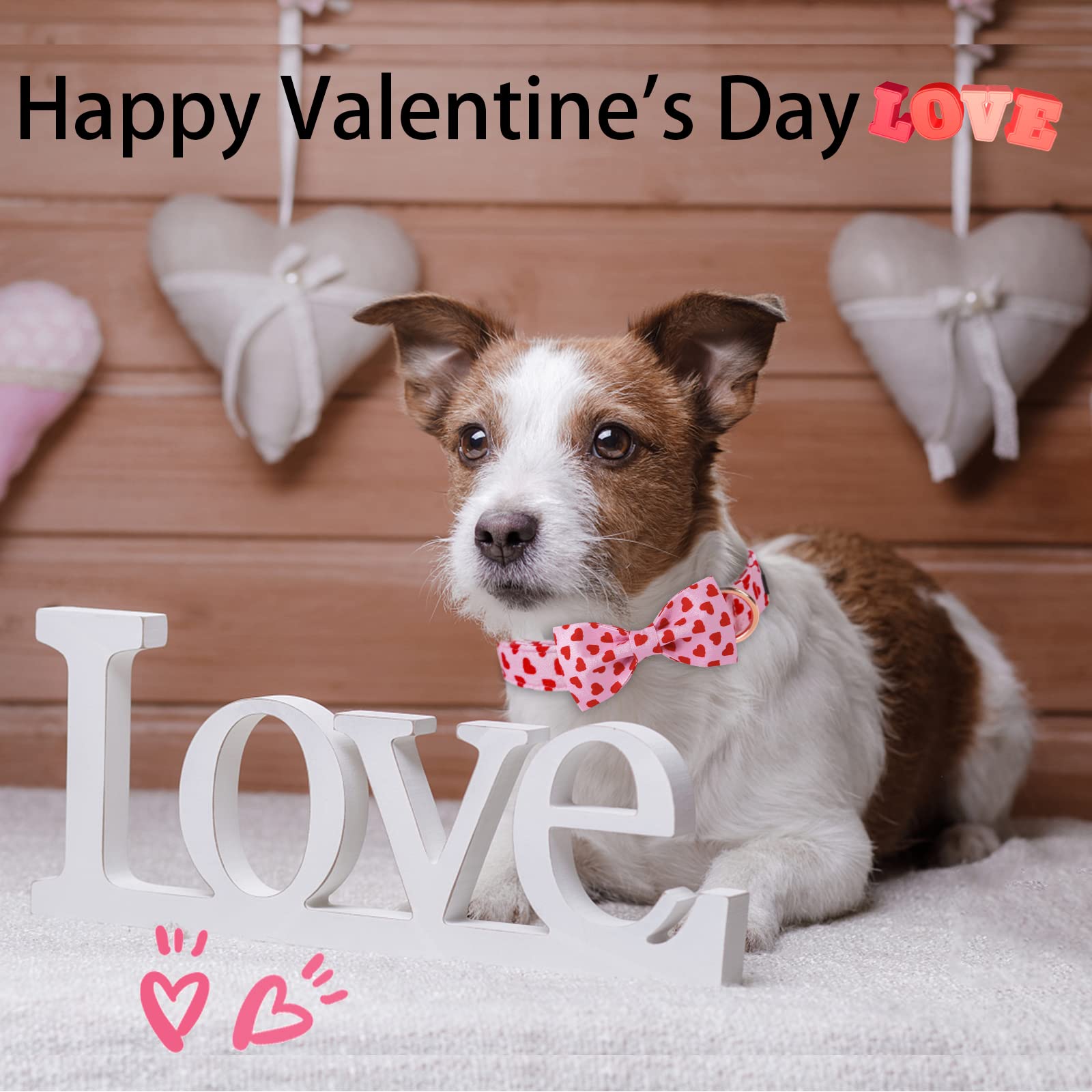ARING PET Valentine 's Dog Collar-Adorable Pink Heart Girl Dog Collar, Adjustable Bowtie Dog Collar Pet Collars with Metal Buckl