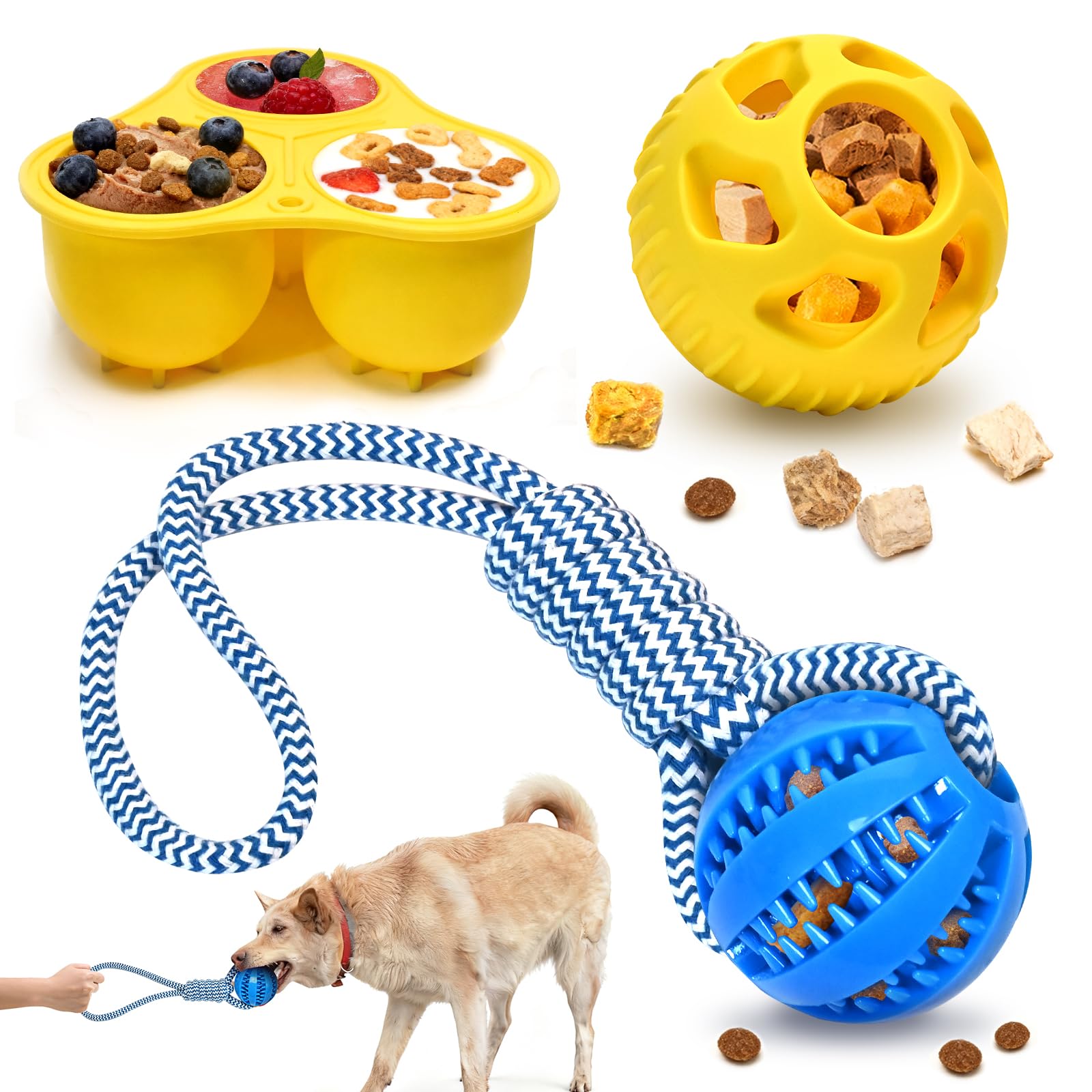 MASHDE Treat Dispensing Dog Toys & Dog Puzzle Toy to Keep Them Busy, Bite and Brush Dental Toy for Medium Large Dogs Bathing Gro