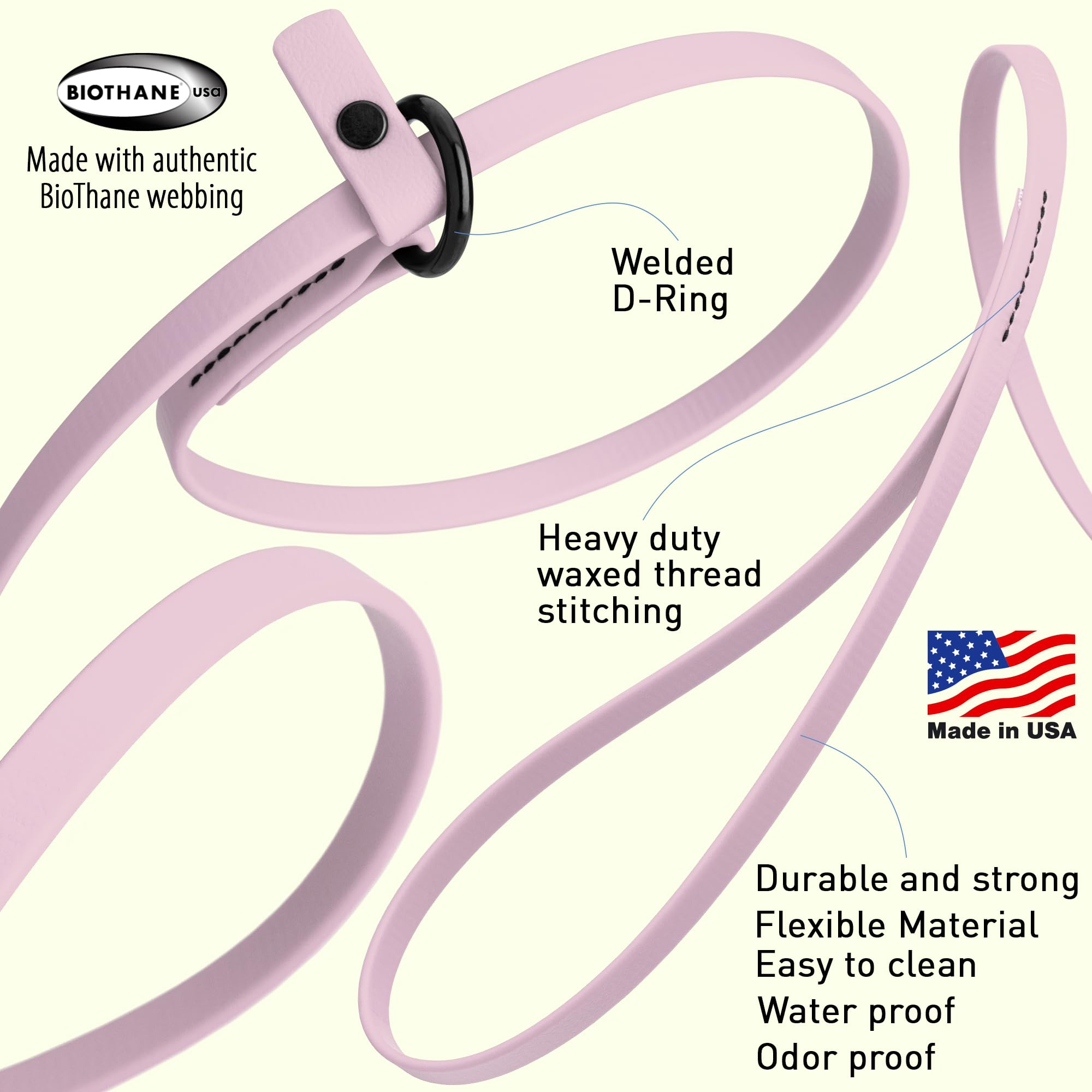 Dogline Biothane Slip Dog Leash - For Small, Medium And Large Dogs - Odor Free Slip Lead, Heavy Duty And Durable Material Kennel Lead - Pastel Purple - 7Ft L X 1/2In W