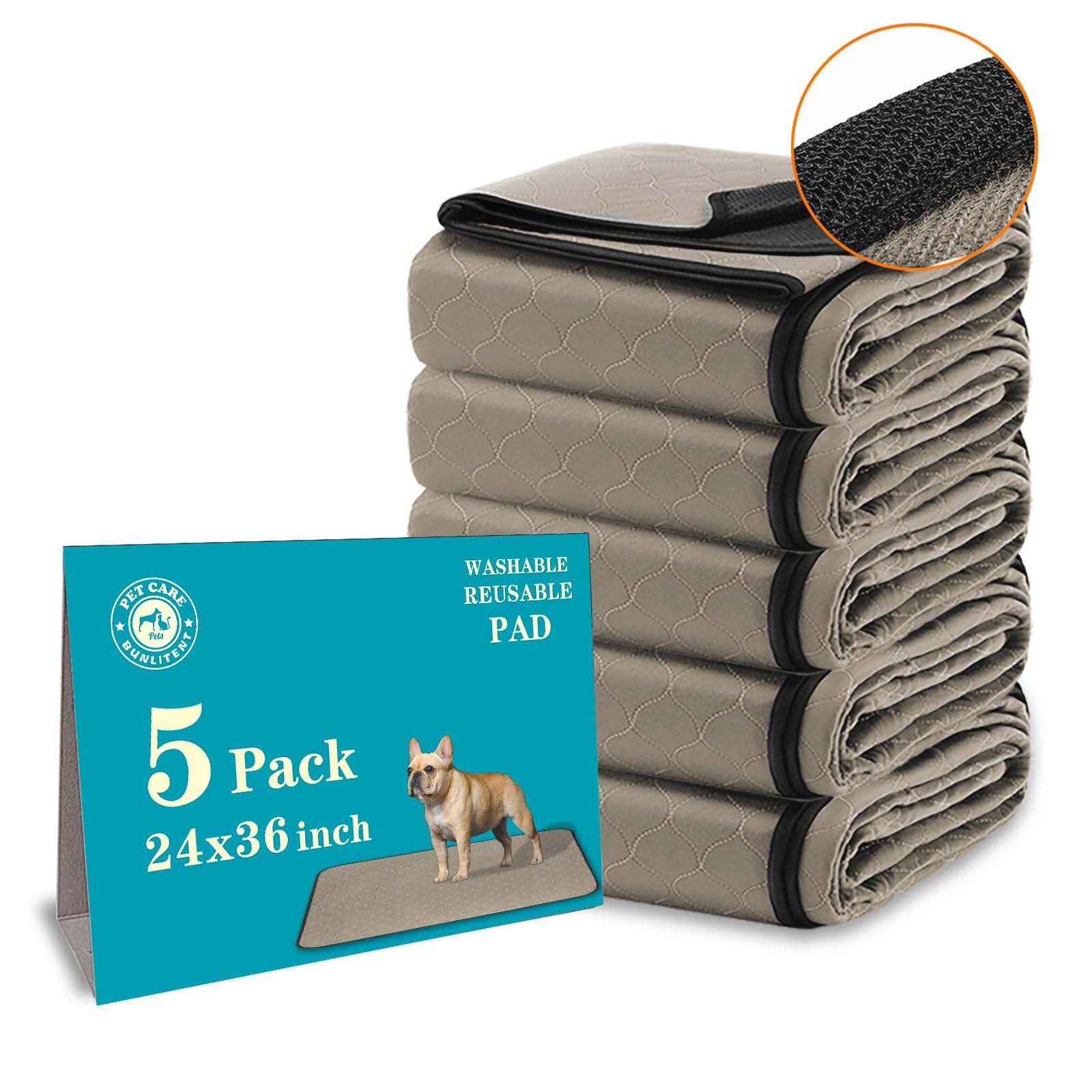 Bunlitent Washable Pee Pads For Dogs 24'' X 36'', 5 Pack, Reusable Puppy Pee Pads Washable, Dog Training Pads With Quick Dry, La