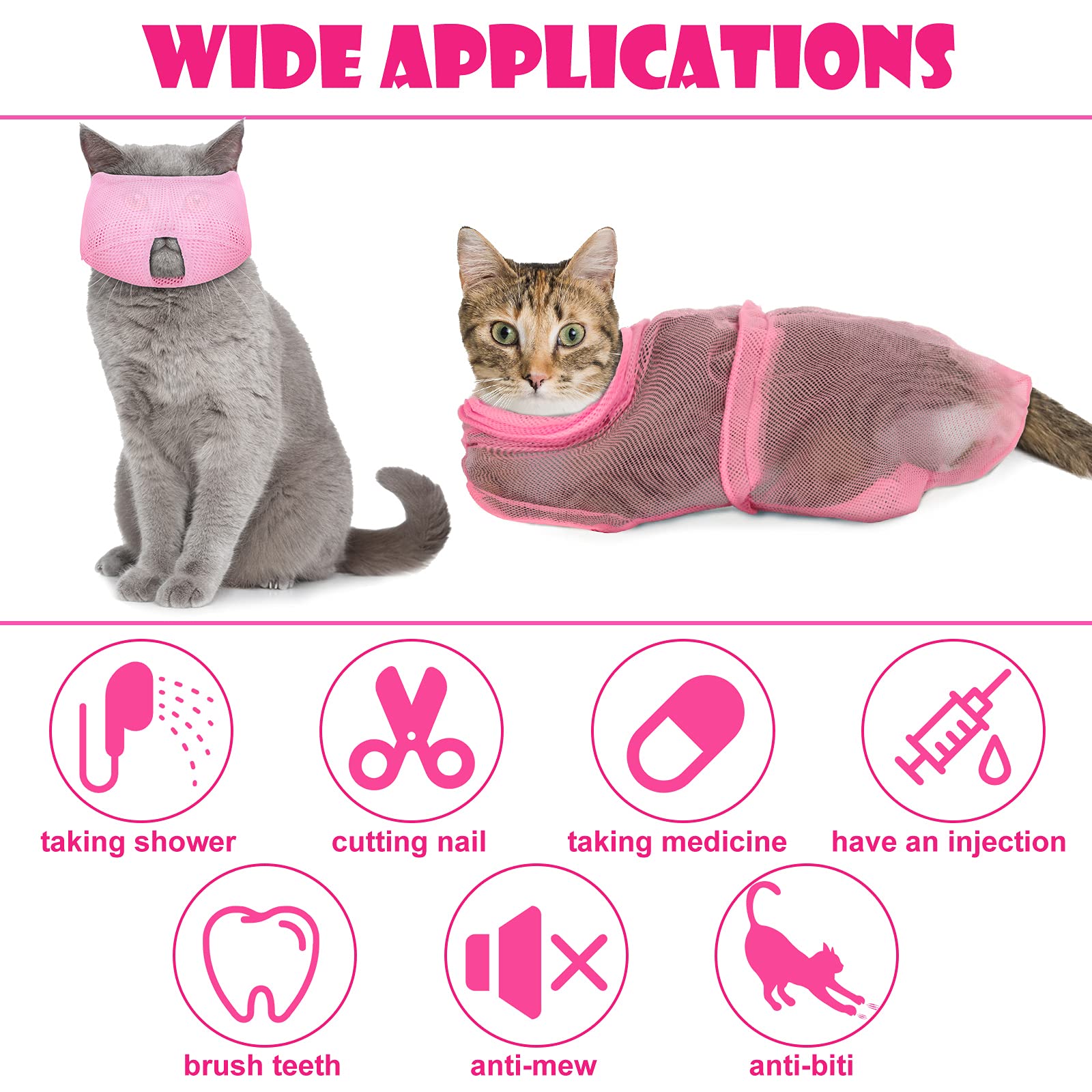 Patelai 5 Pcs Cat Bathing Bag Set Cat Grooming Bag Adjustable Pet Shower Net Muzzles Nail Clipper Tick Remover Tool Massage Brus