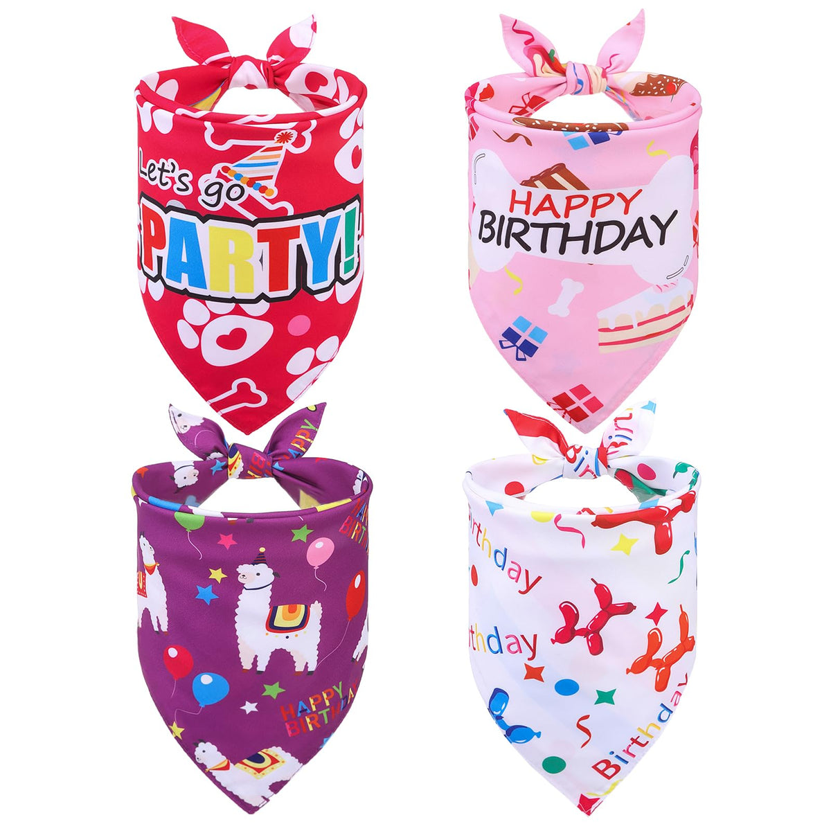 Pupteck Dog Birthday Bandana 4Pcs Outfit - Soft Pet Triangle Bibs Scarf, Themed Party Decorations Supplies, Pet Accessories Gift