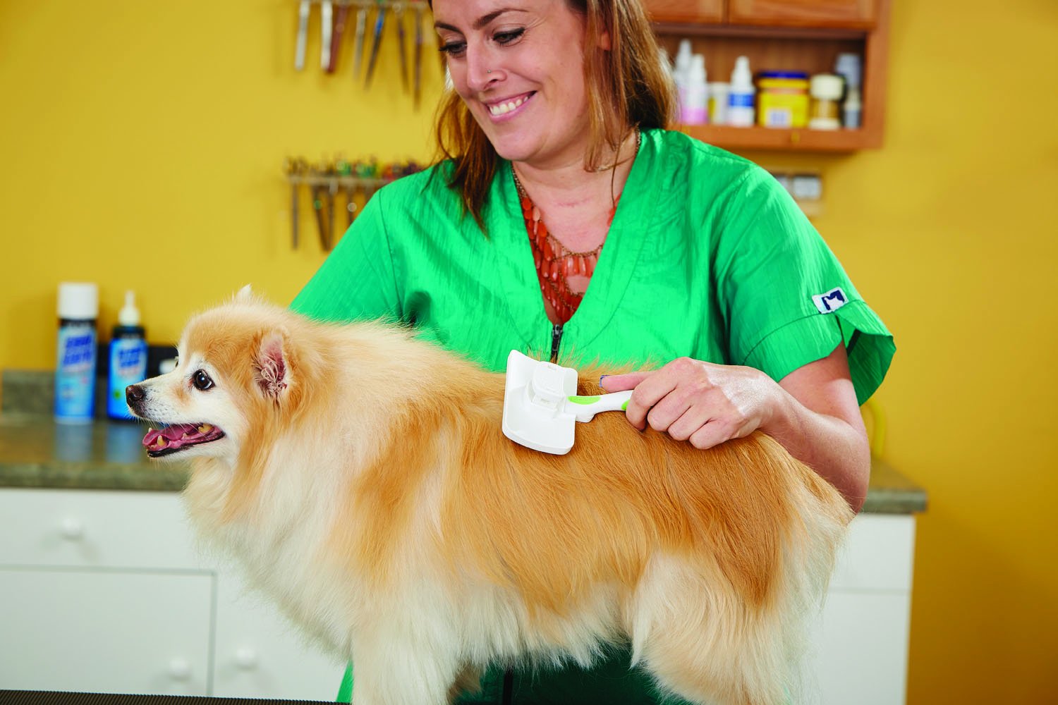 Andis 40160 Self-Cleaning Animal Slicker Brush - Grooming Brush For Pet Deshedding Fur - Reduces Shedding Up To 90%, Removes Tangles, Dirt & Loose Hair - Ideal Gift For Pet Lovers – White,Silver Small