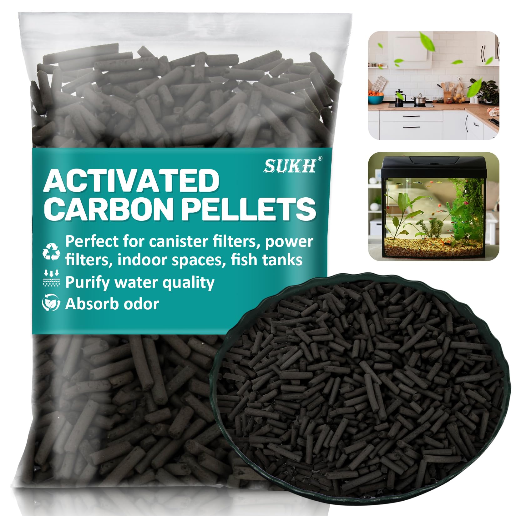 Sukh Activated Carbon Pellets - Activated Charcoal Bulk Carbon for Aquarium Charcoal Pellets for Waterbox Aquariums Pond Fish Ta