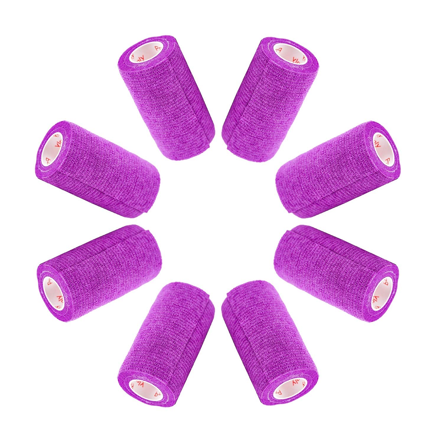 4 Inch Vet Wrap Tape Bulk (Purple) (Pack Of 6) Self Adhesive Adherent Adhering Flex Bandage Grip Roll For Dog Cat Pet Horse