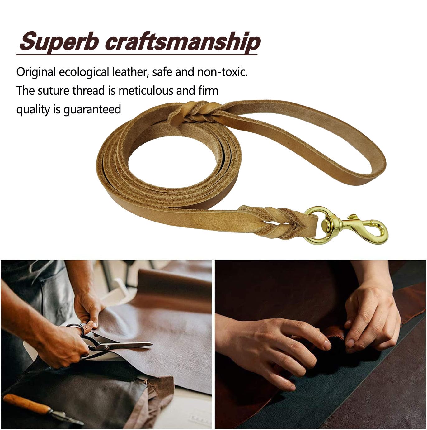 Lwbmg Leather Dog Leash - 6Ft X 3/4 Inch Heavy Duty, Braided, Comfortable For Large, Medium & Small Dogs - Training Tan