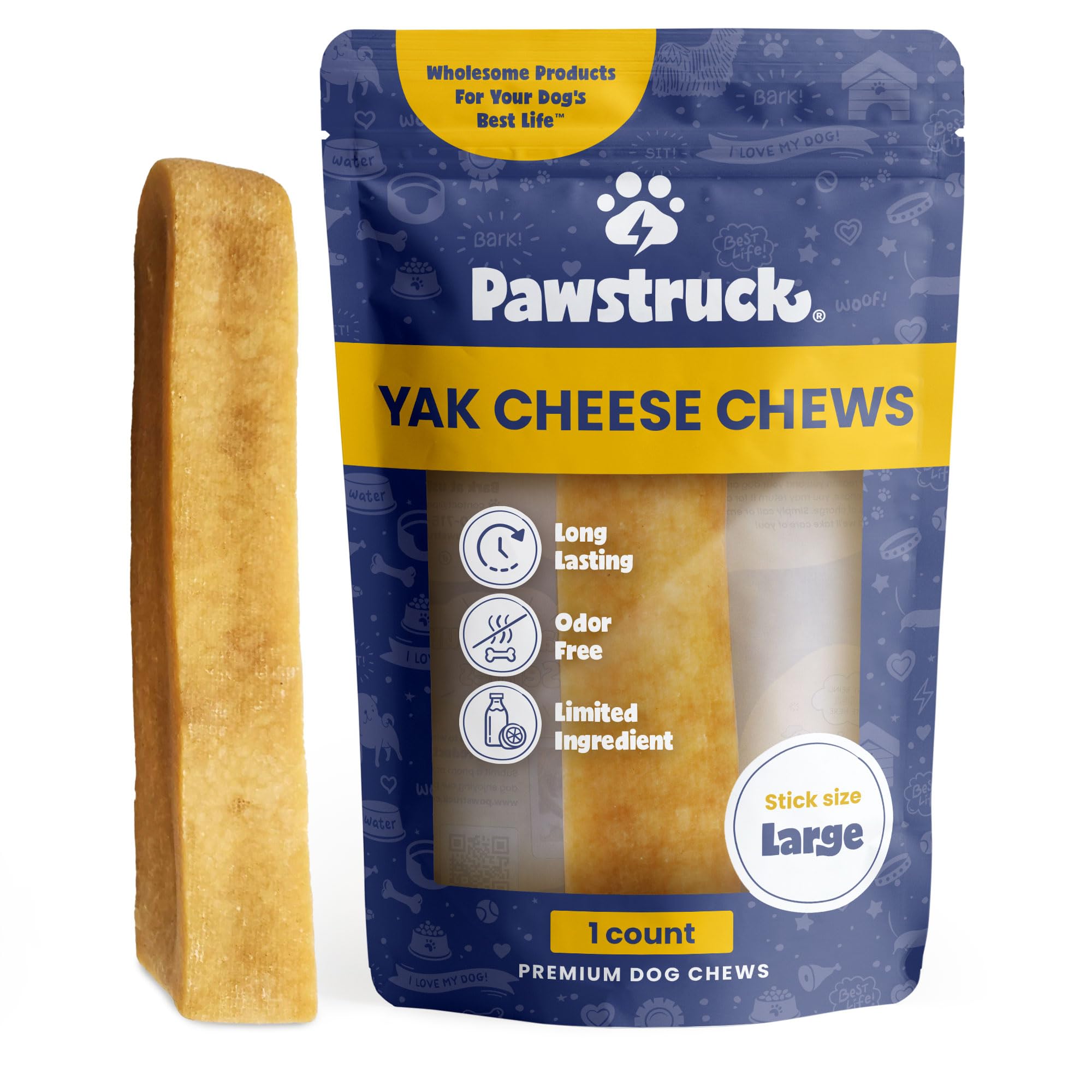 Pawstruck Large Himalayan Yak Dog Chew (6-7 oz) - Natural Yak & Cow Milk Cheese Long-Lasting Treat for Dog Chew Stick - 1 Count 
