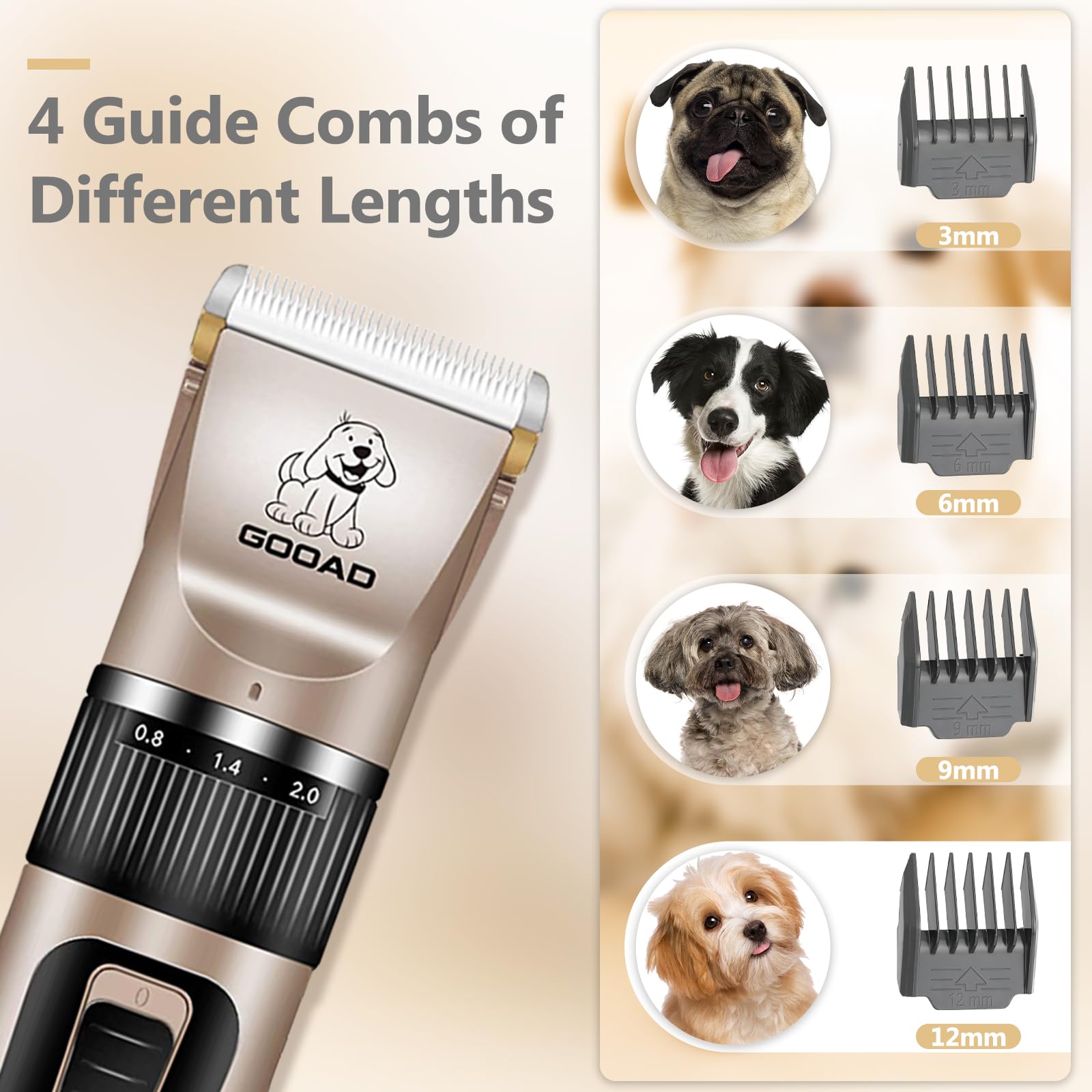 Gooad Dog Clippers - Low Noise Rechargeable Cordless Grooming Kit for Heavy Coats - Gold & Black