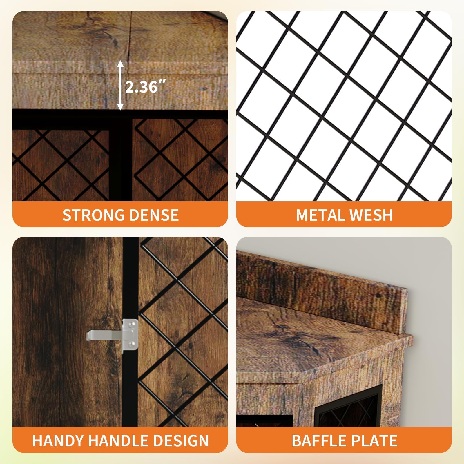 51.3 Corner Dog Crate Furniture with 360 Rotating Feeder, Decorative Dog Crates Dog Cage TV Stand Wooden Dog Kennel End Table fo