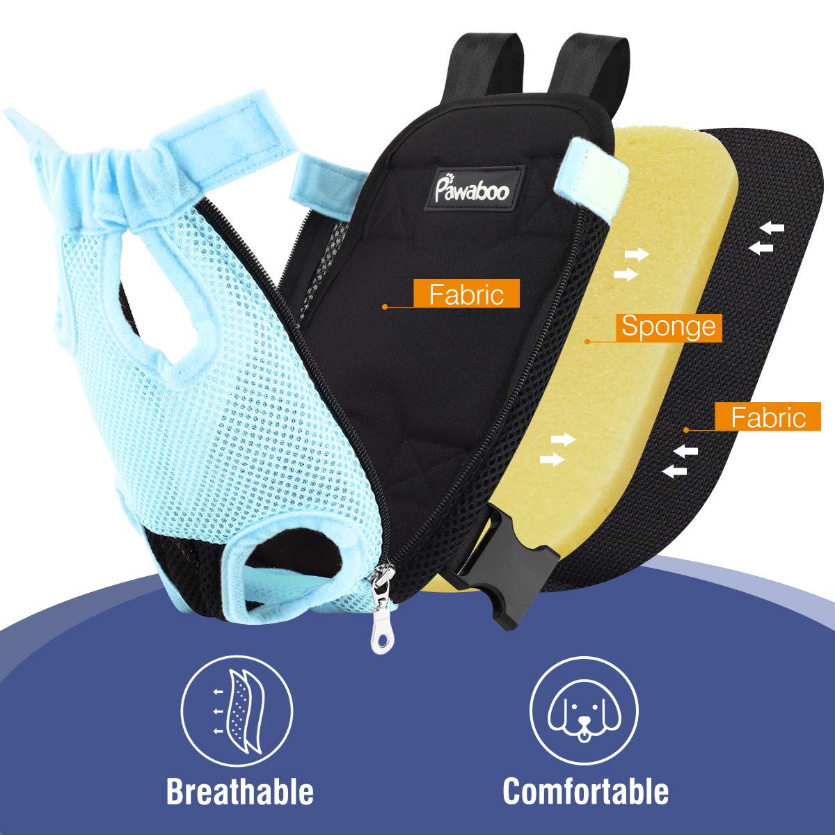 Pawaboo Pet Carrier Backpack, Adjustable Pet Front Cat Dog Carrier Backpack Travel Bag, Legs Out, Easy-Fit For Traveling Hiking Camping For Small Medium Dogs Cats Puppies, Medium, Blue