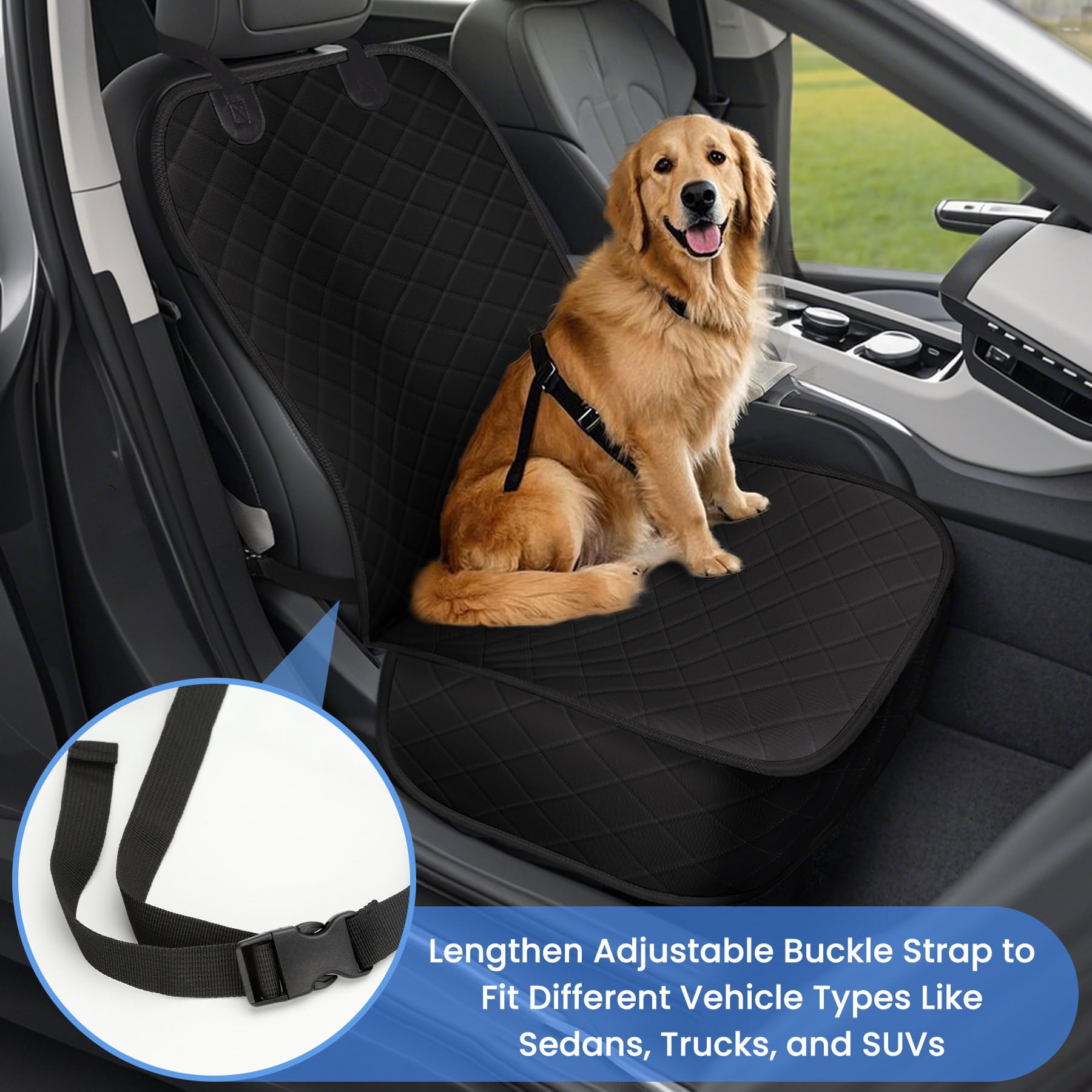 Elongriver Dog Car Seat Covers, Waterproof Front Seat Cover For Dogs, Scratch-Proof, Nonslip Pet Passenger Seat Cover Protector,