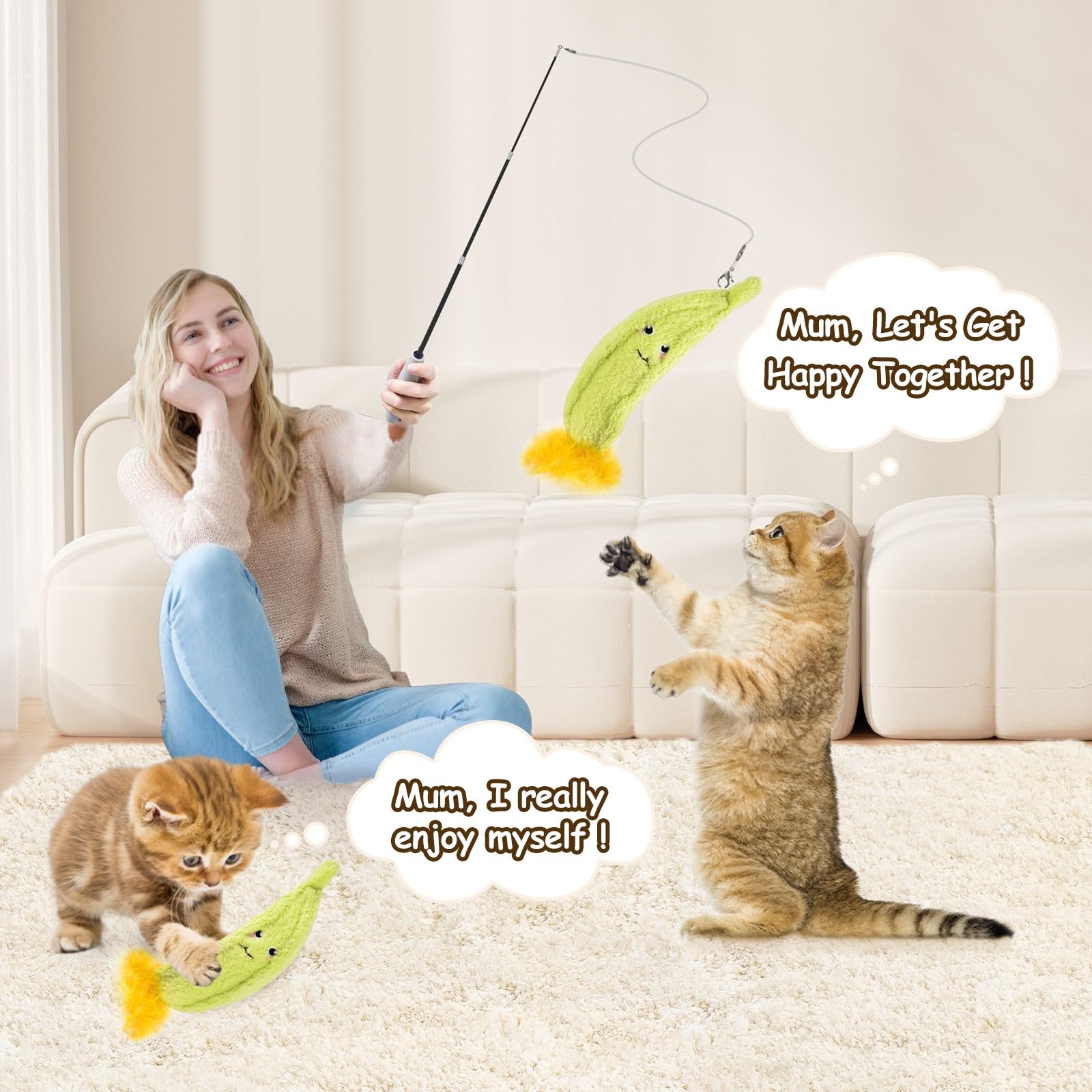 Orsda Cat Toys, Cat Wand Toy For Indoor Cats, Replacement Cat Teaser Toys, Interative Cat Toy For Cats With Bell, Cat Feather To