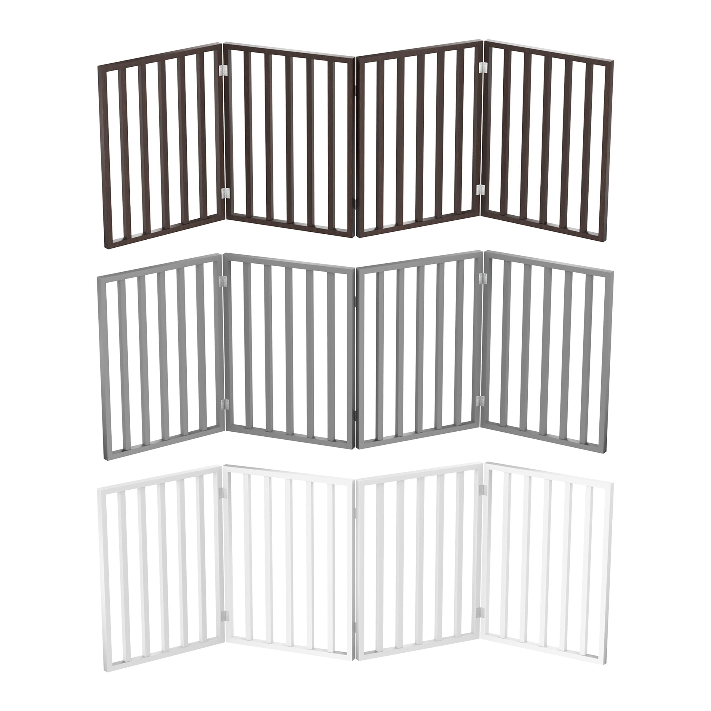 Pet Gate - 4-Panel Indoor Foldable Dog Fence For Stairs, Hallways, Or Doorways - 72X24-Inch Retractable Wood Freestanding Dog Gates By Petmaker (Gray)
