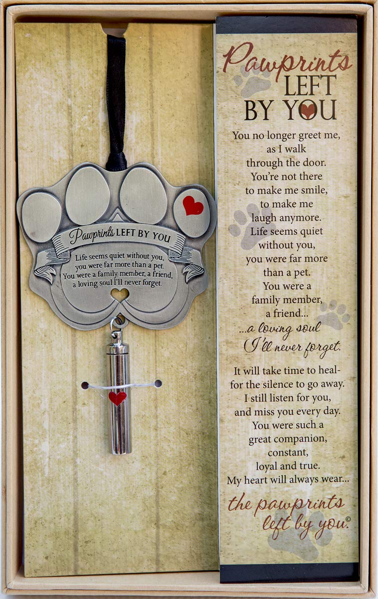 Pet Memorial Ornament - 3' Metal Casted Paw Print Design Ornament With Ash Vial - Beautiful Remembrance Gift For A Grieving Pet Owner - Includes Pawprints Left By You Poem Card