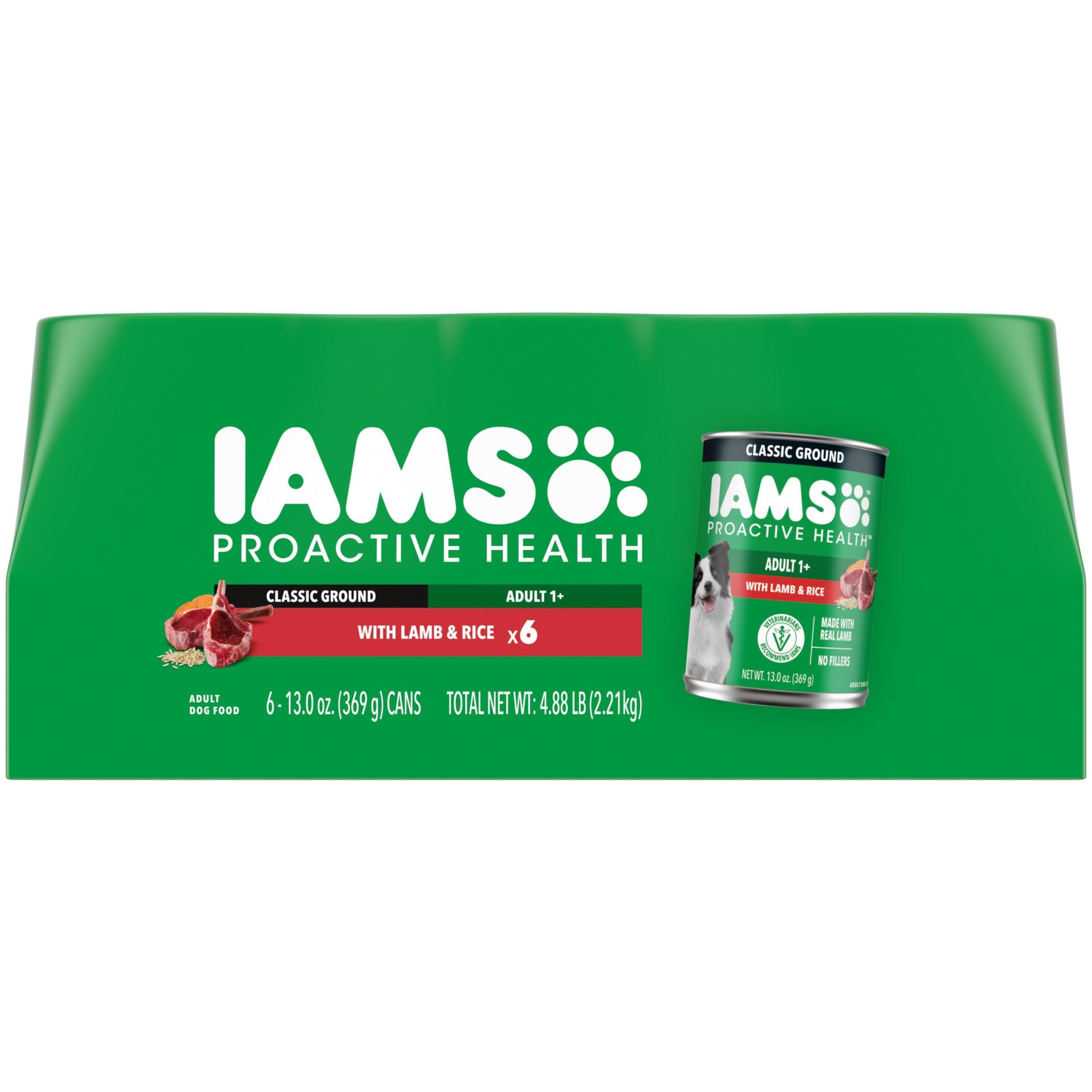 IAMS Proactive Health Adult Wet Dog Food Classic Ground with Lamb and Rice, 13 oz. Cans, Pack of 6