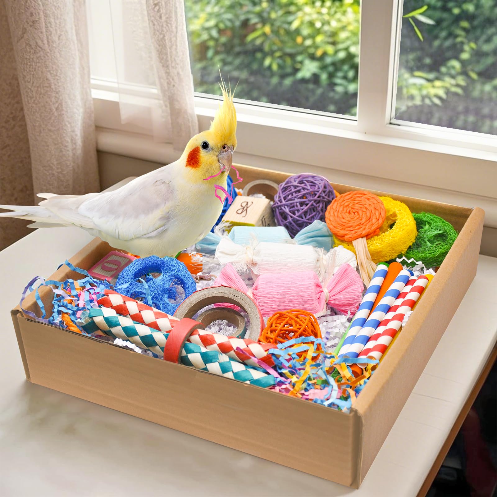 HOSUKU Colorful Bird Foraging & Shredding Toys Box - Safe Bird Toys for Parakeets, Cockatiels, Conures & Small Birds, Perfect fo