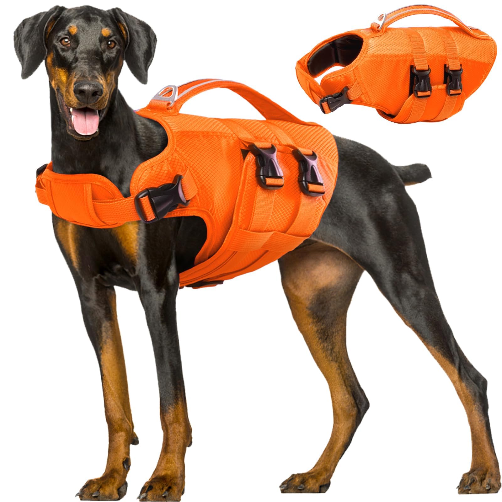 Kuoser Dog Life Jacket, Large Dog Water Vest For Swimming Boating, Reflective Doggie Swimming Vest Pet Life Preserver With Rescu