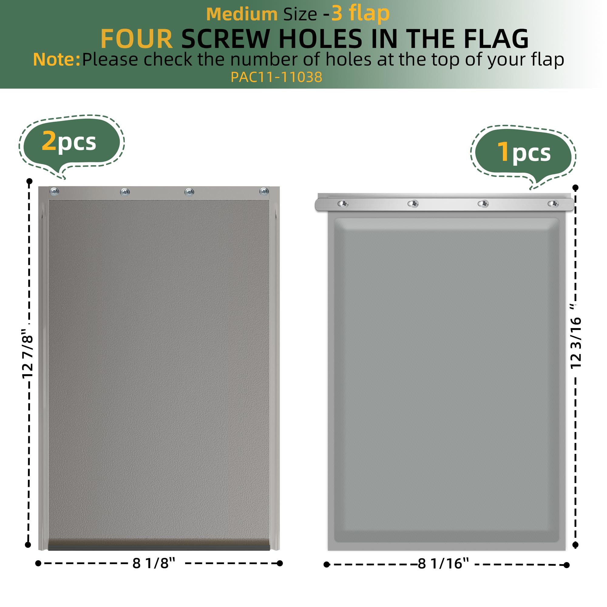 3-Flap Medium Dog Door Replacement Flap With Screws,Compatible With Petsafe Freedom Doggie Doors Pac11-11038, 8 1/8'' X 12 7/8''