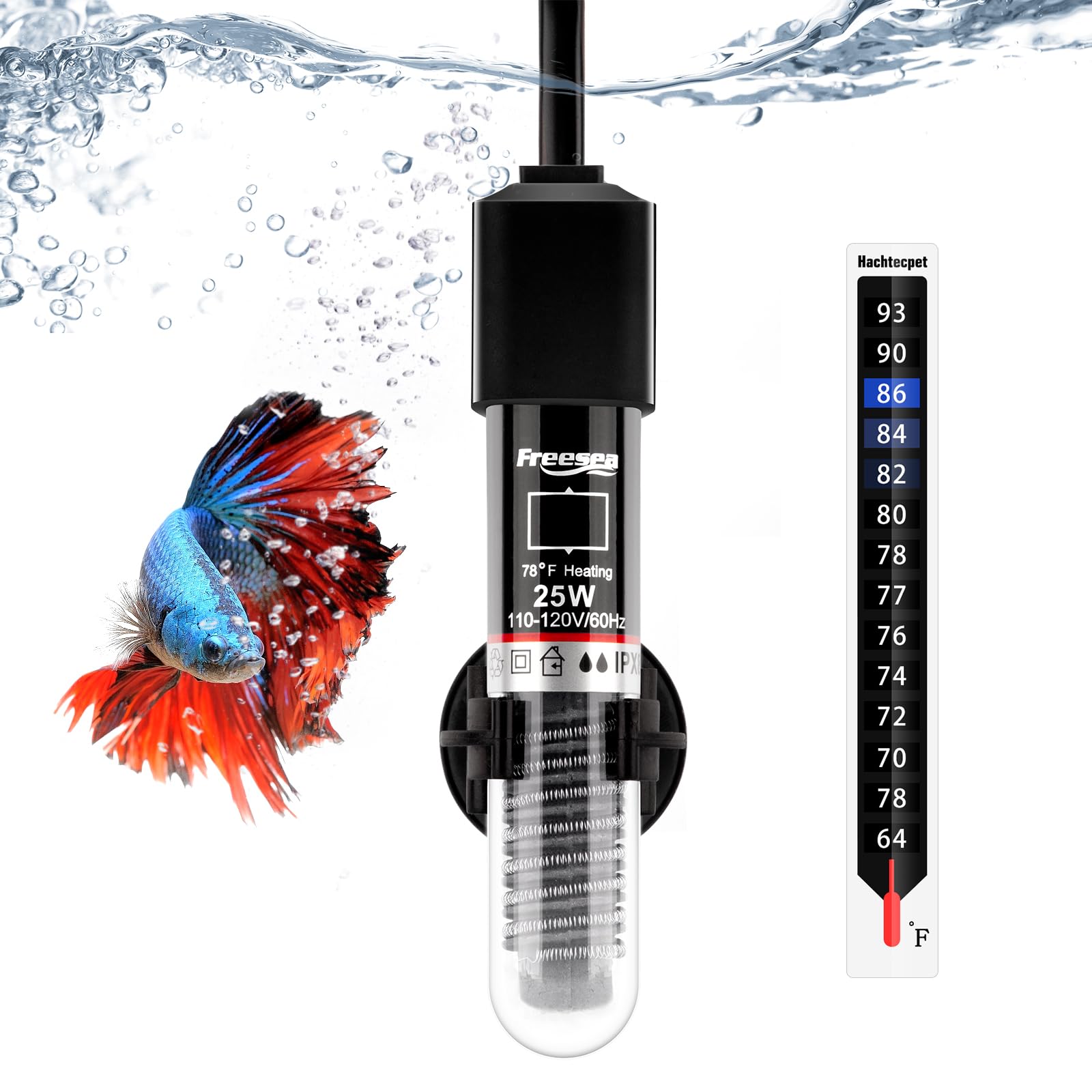 Freesea Aquarium Fish Tank Heater: 25W Small Submeisible Water Heater With Preset Temperature For Betta  Turtle  Saltwater  Fres