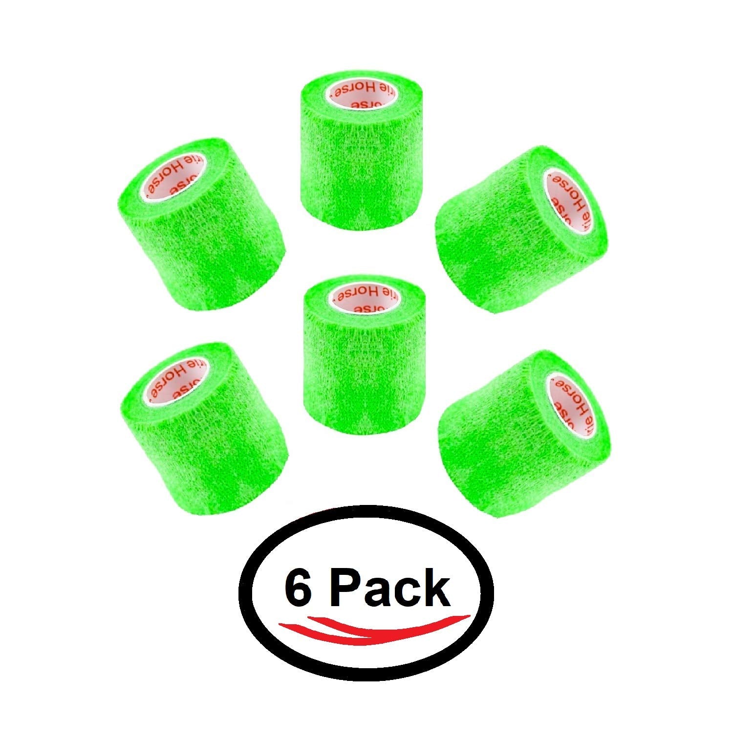 2 Inch Vet Wrap Tape Bulk (Neon Green) (Pack of 6) Self Adhesive Adherent Adhering Flex Bandage Grip Roll for Dog Cat Pet Horse