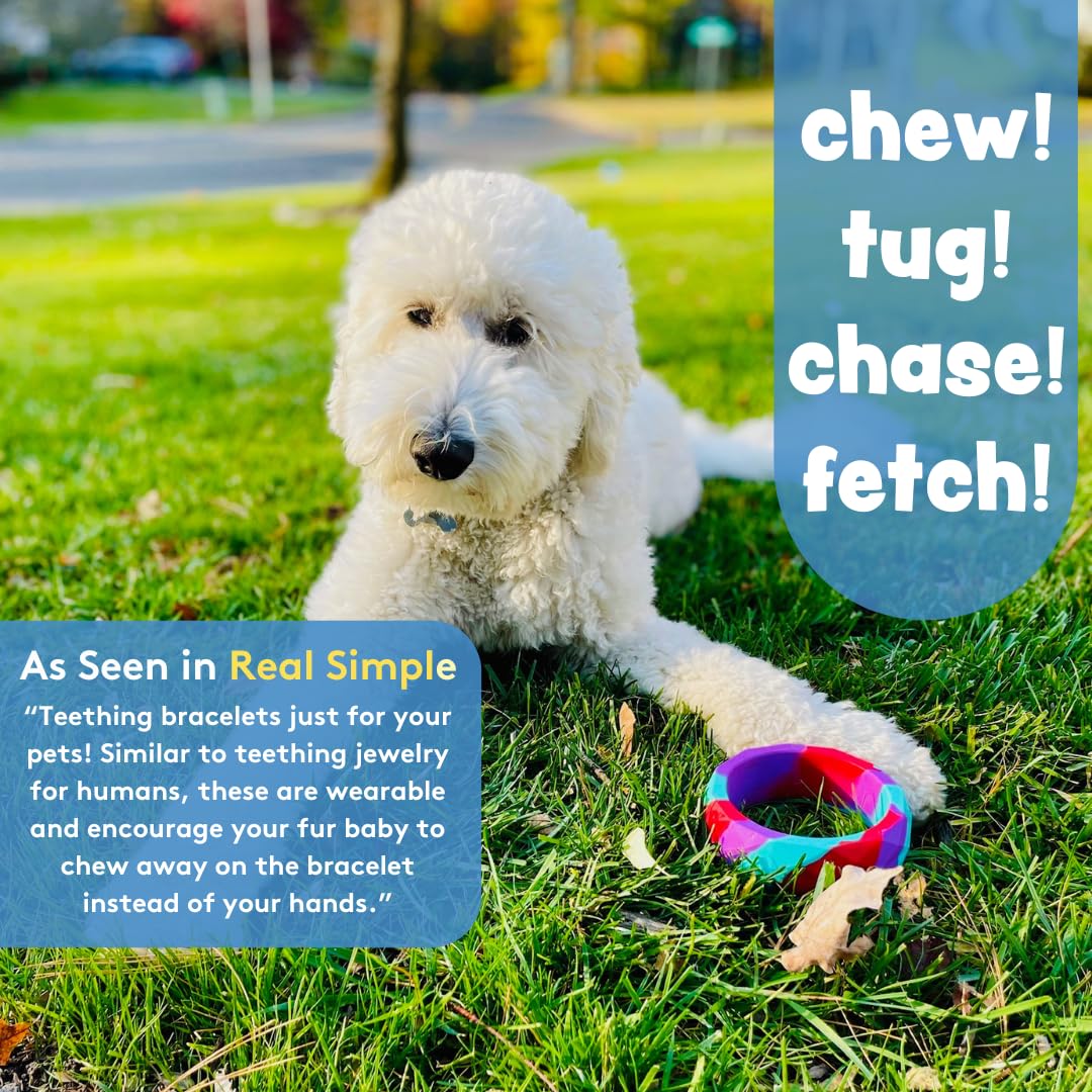 Sweet Paws Chunky Teething Rings for Dogs, Bracelet Food Grade Silicone Puppy Chew Toys for Large Puppies, Durable Dog Ring Toy