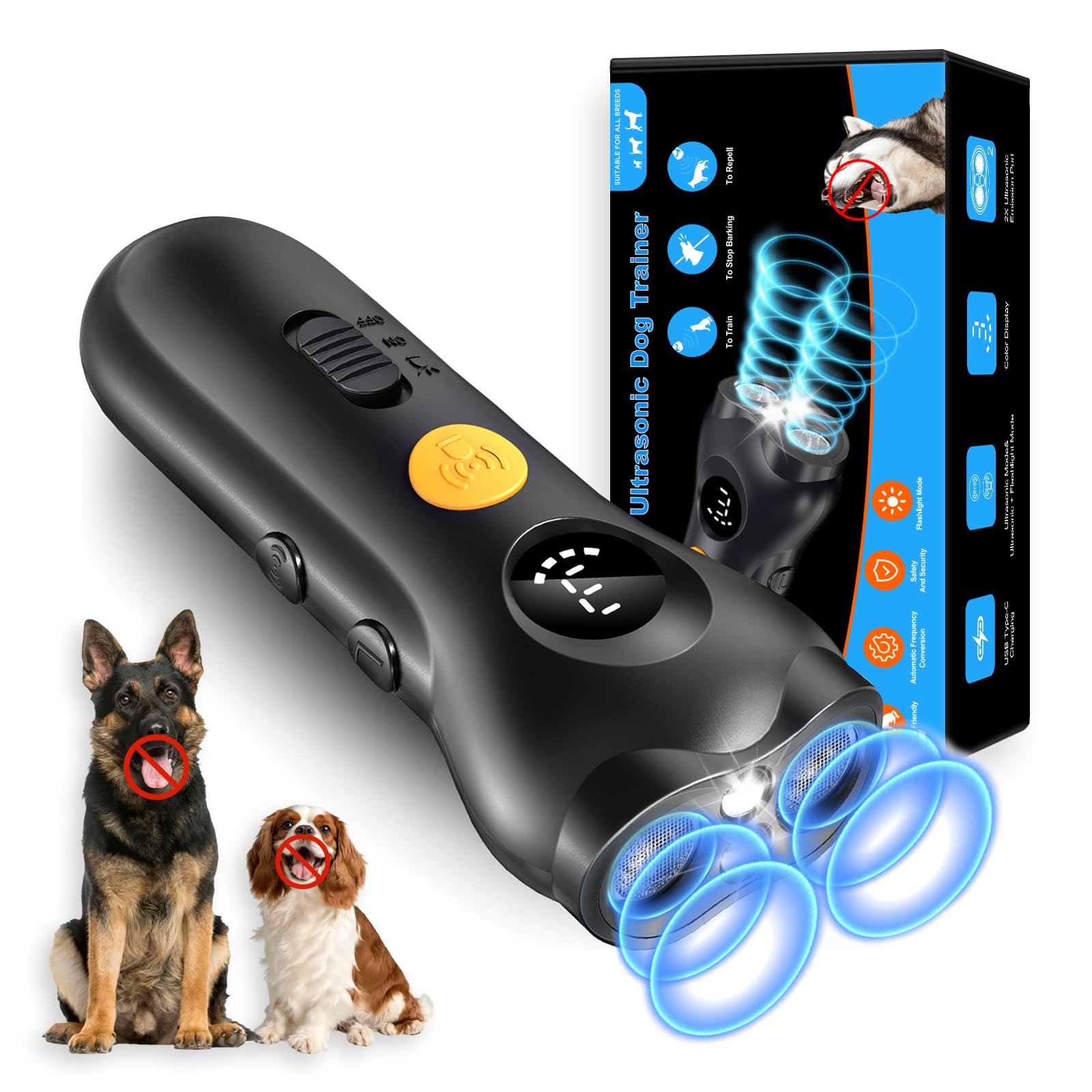 Mokcci Dog Bark Deterrent Device - Rechargeable Anti-Barking & Training Device For Dogs, 50Ft Ultrasonic Control, Stops Barking 