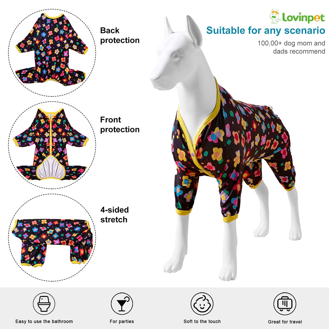 Lovinpet Post Surgery Onesie For Dogs Medium - Anxiety Calming Anti Licking Dog Pajamas, Lightweight Fabric, Vintage Happy 2 Qui