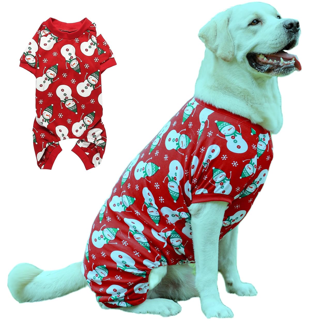 Lanyarco Snowman Christmas Pajama For Dogs, Cotton Pet Dog Christmas Pajamas Jumpshit Pjs Onesie For Large Dogs, Back 25'' Xxlar