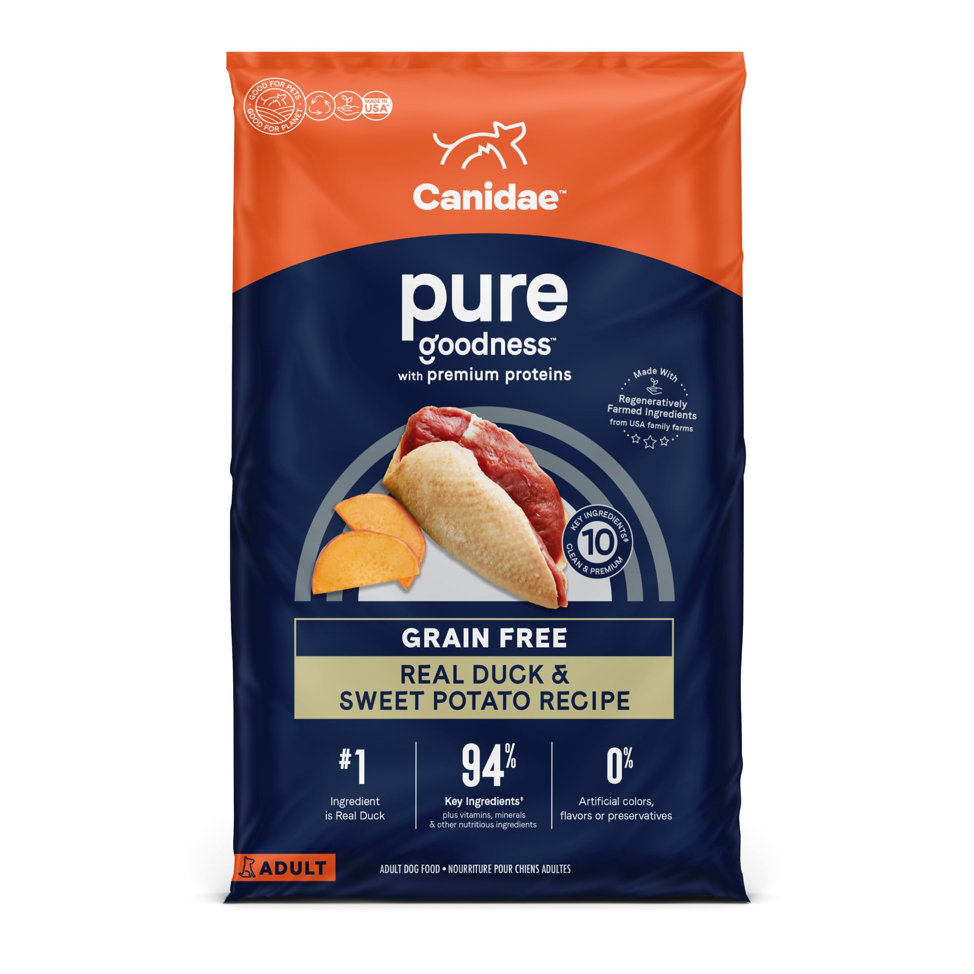 Canidae Pure Grain Free Adult Dry Dog Food, Real Duck & Sweet Potato, 12 lbs.