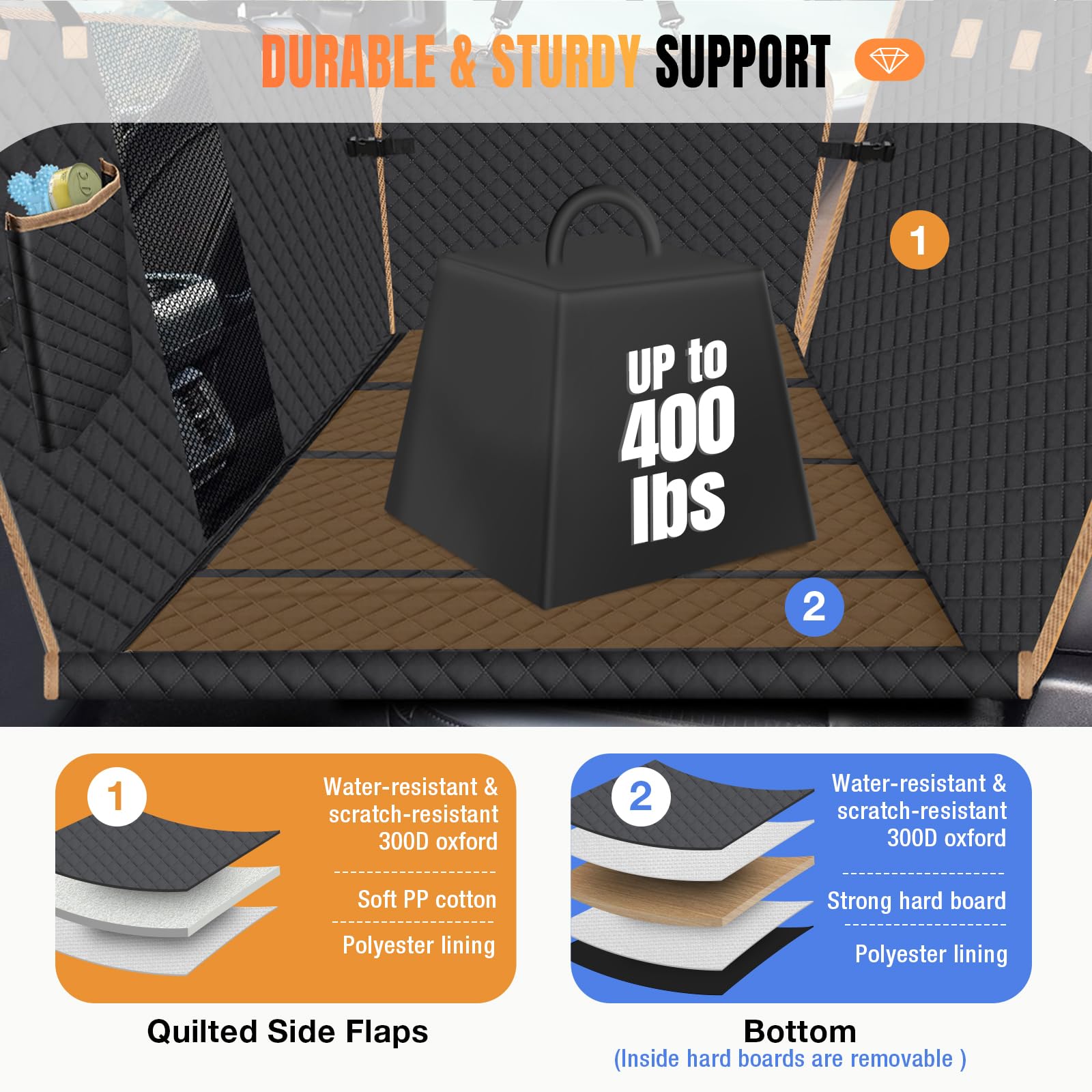 Lekespring Dog Seat Cover For Back Seat Hard Bottom, Dog Hammock For Car, Backseat Cover For Dogs In Car, Black