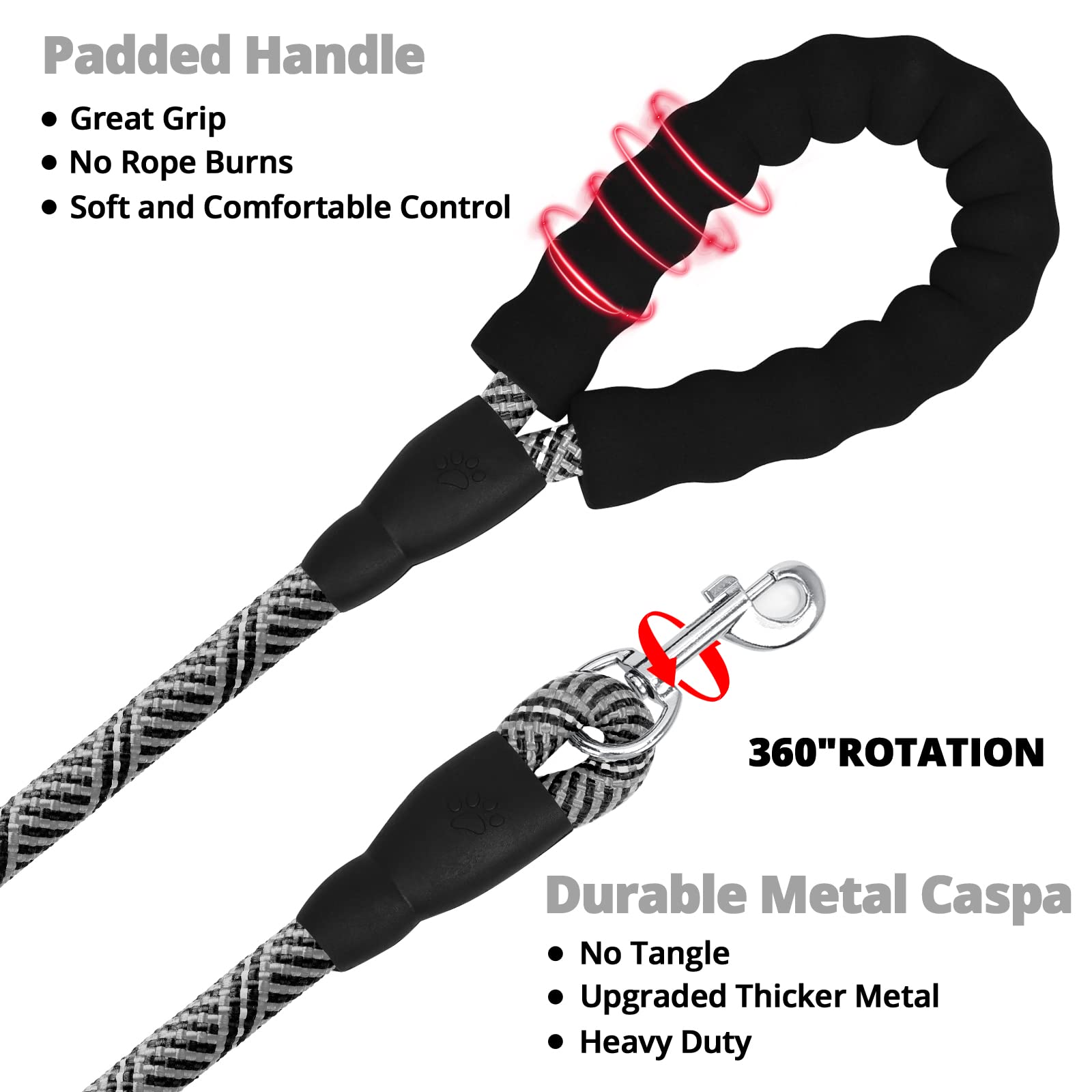 Dog Leash - 3/4/5/6/10/15/20/30/50/100/150Ft Heavy Duty Leash With Swivel Lockable Hook And,Reflective Threads Bungee Dog Leash Comfortable Padded Handle For Walking For Small Medium Large Dog