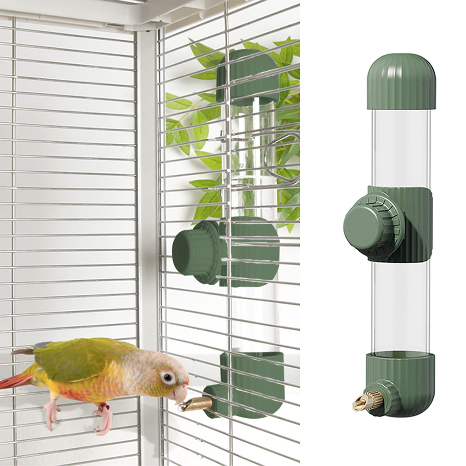 9.4 Fl Oz No Mess Bird Water Dispenser, Automatic Parrot Water Feeder With Spring Valve, Clear Cage Water Drinker For Parakeets 