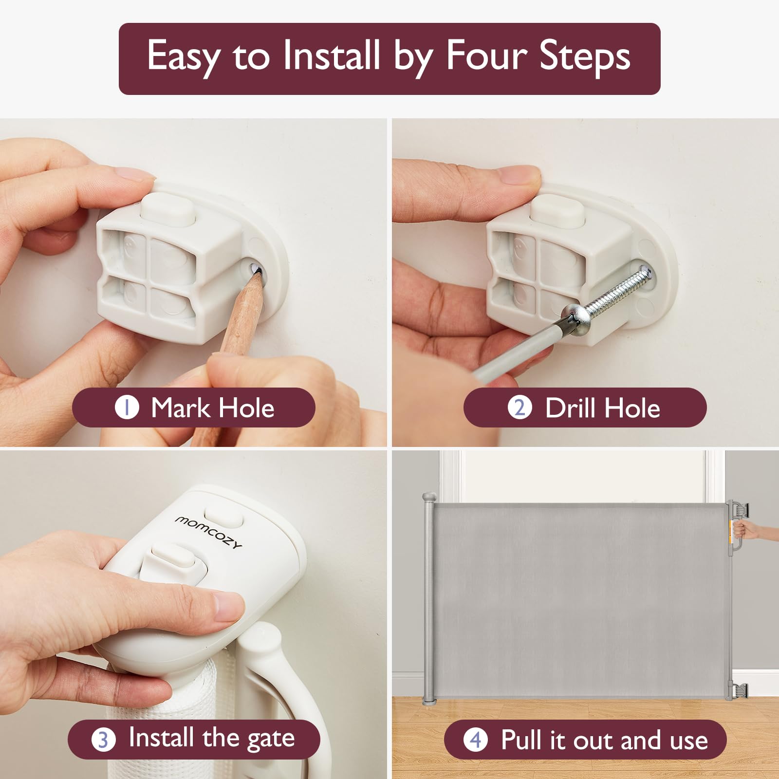 Retractable Baby Gate, Momcozy Extra Wide Mesh Baby Gates for Stairs, 33'' Tall, Extends to 71'' Wide, Pet Dog Gate for Doorways