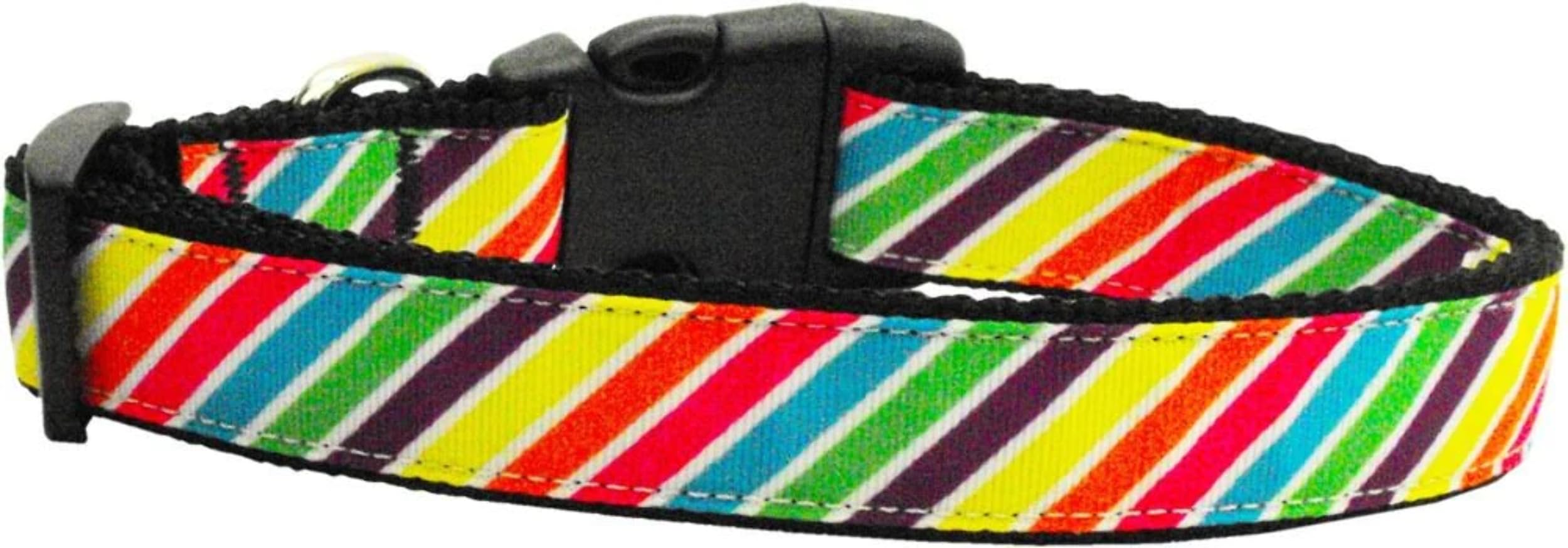 Pet Dog & Cat Nylon Collar or Leash, &quot;Striped Rainbow&quot; MD Narrow Collar