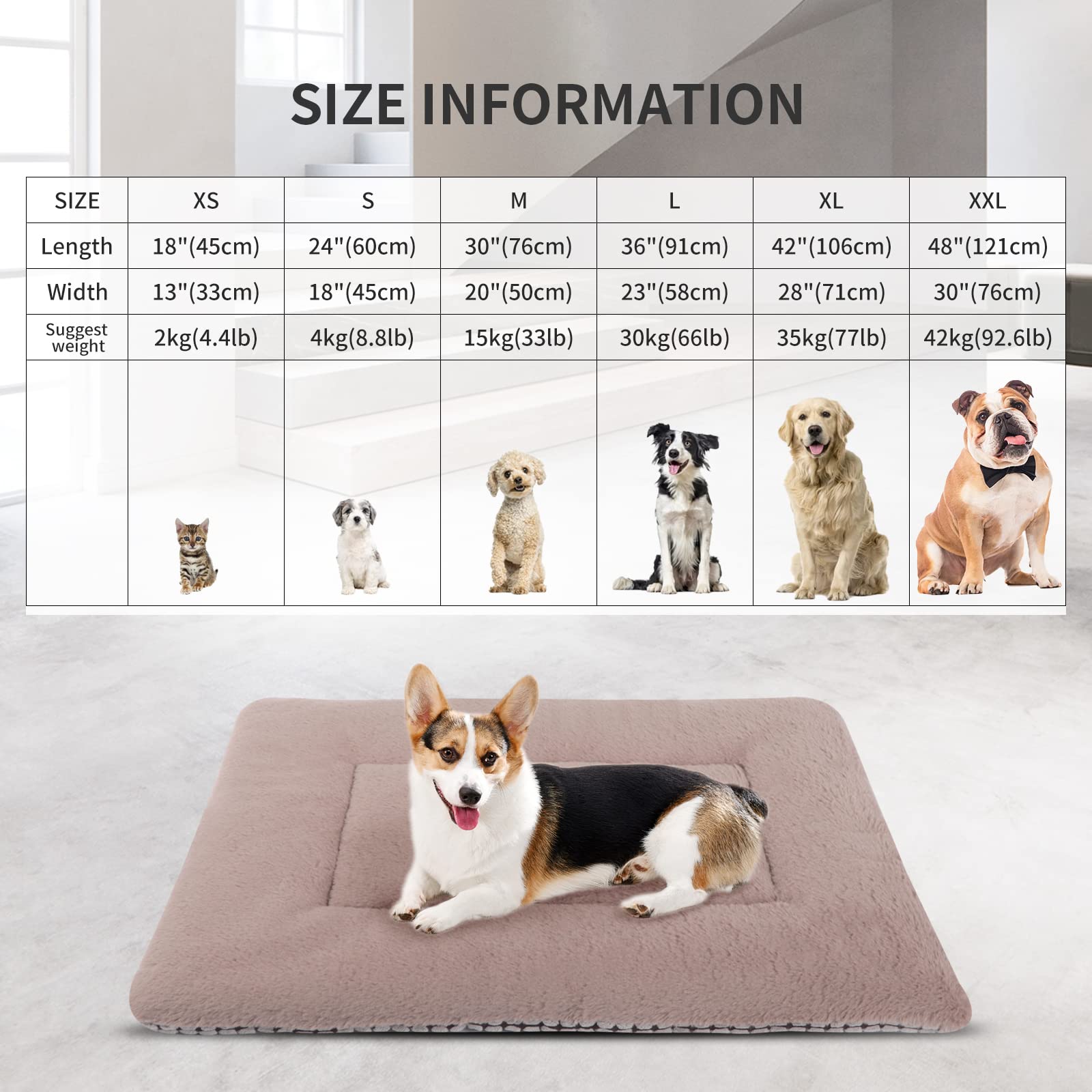 Vetasac Dog Bed Mat, Soft And Warm Pet Cushion, Dual Purpose Washable Mattress Bed For Small Medium Large Dog And Cat Sleeping Xb004 (24'X18', Khaki)