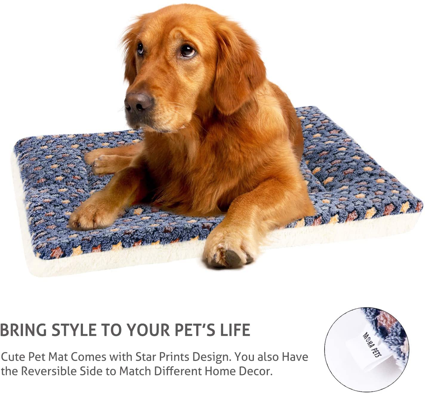 Mora Pets Dog Bed Crate Pad Ultra Soft Pet Bed With Cute Star Print Washable Crate Mat For Large Medium Small Dogs Reversible Fleece Dog Crate Kennel Mat Cat Bed Liner 41 X 29 Inch Grey