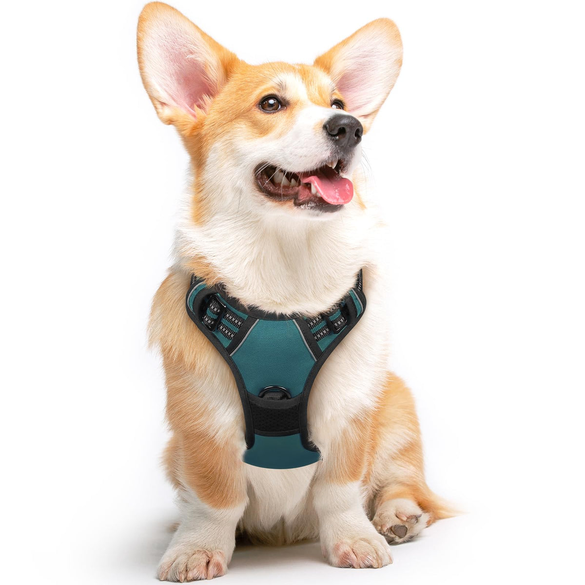 Eagloo Dog Harness Medium Sized Dog, No Pull Service Vest With Reflective Strips And Control Handle, Adjustable And Comfortable For Easy Walking, No Choke Pet Harness With 2 Metal Rings, Dark Green, M