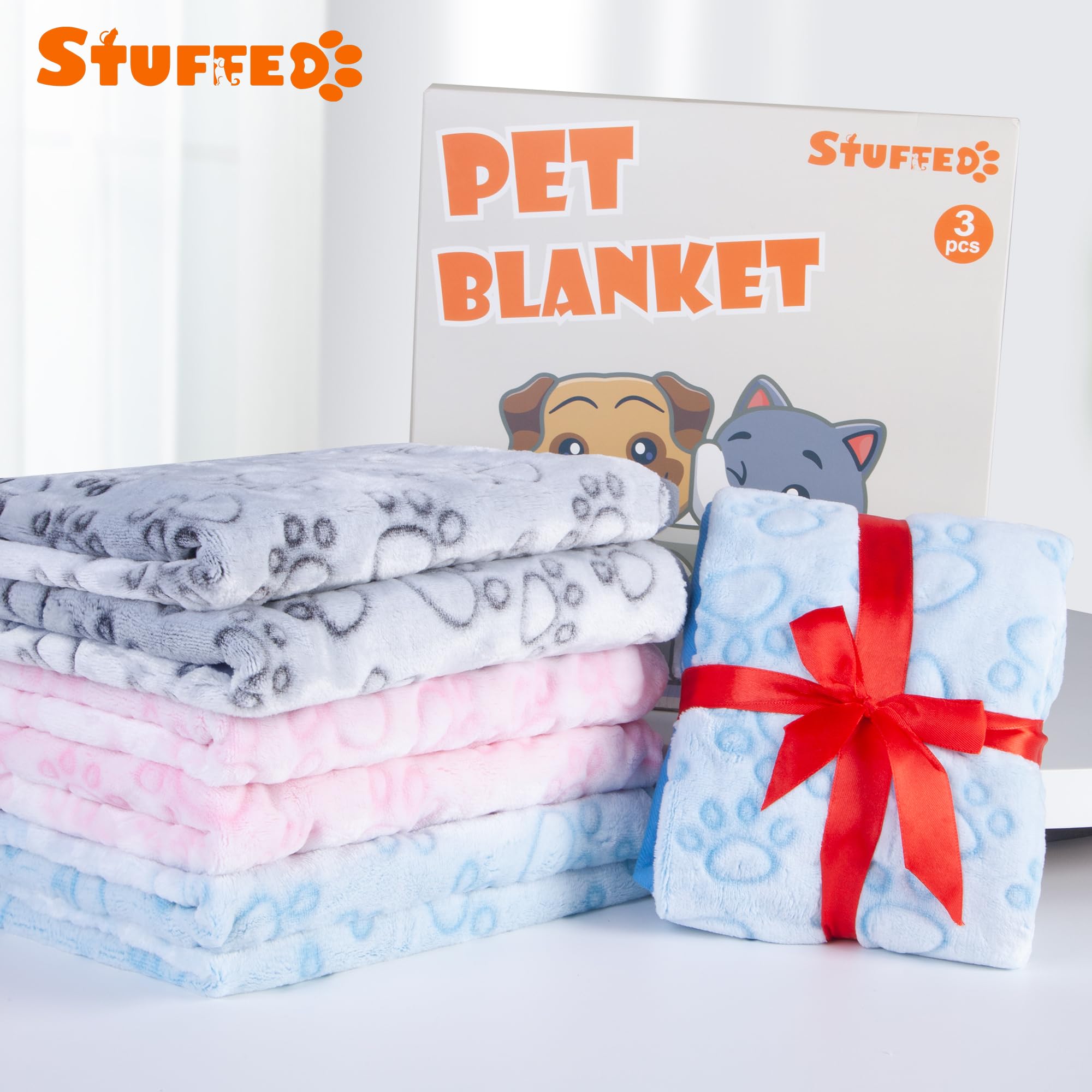 Stuffed 3Pcs Colorful Soft Dog Blankets For Small Dogs Kittens, Washable Cat Blanket For Puppy Boys Gilrs, Dog Owner Gifts, 16 *