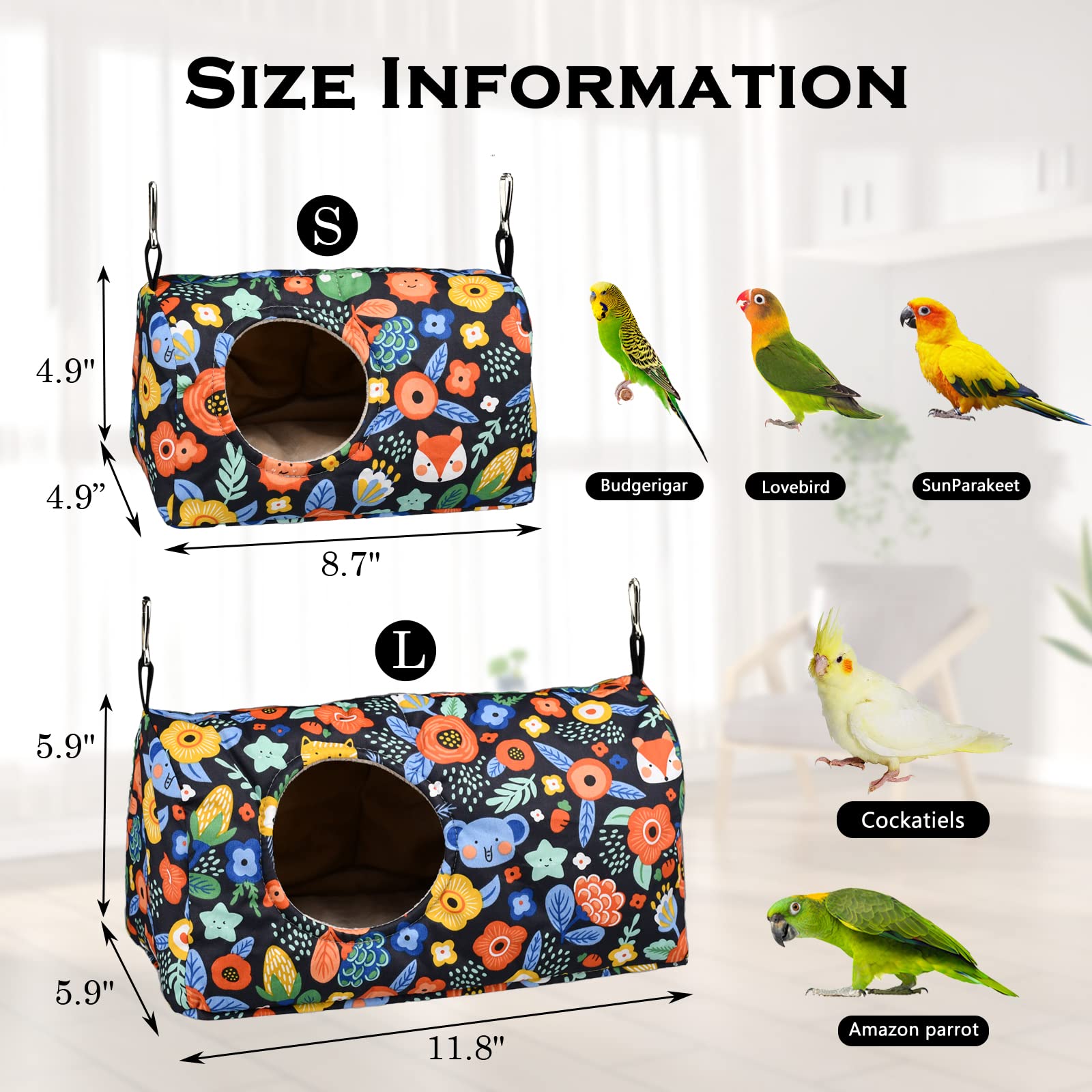 Shurung Bird Warm Bed Parrot Sleeping Nest Bed House Bird Snuggle Hanging Hut Bird Parrot Hammock Bird Sleeping Hideaway Cave Fo