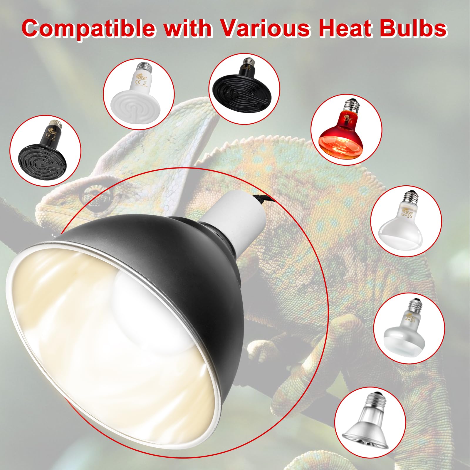 Boeespat Large Caliber Reptile Lamp Cover Dome Supports Up To 250W, Diameter 7.0 Inch Heat Lamp/Light Fixture Dome Fit For E26 U