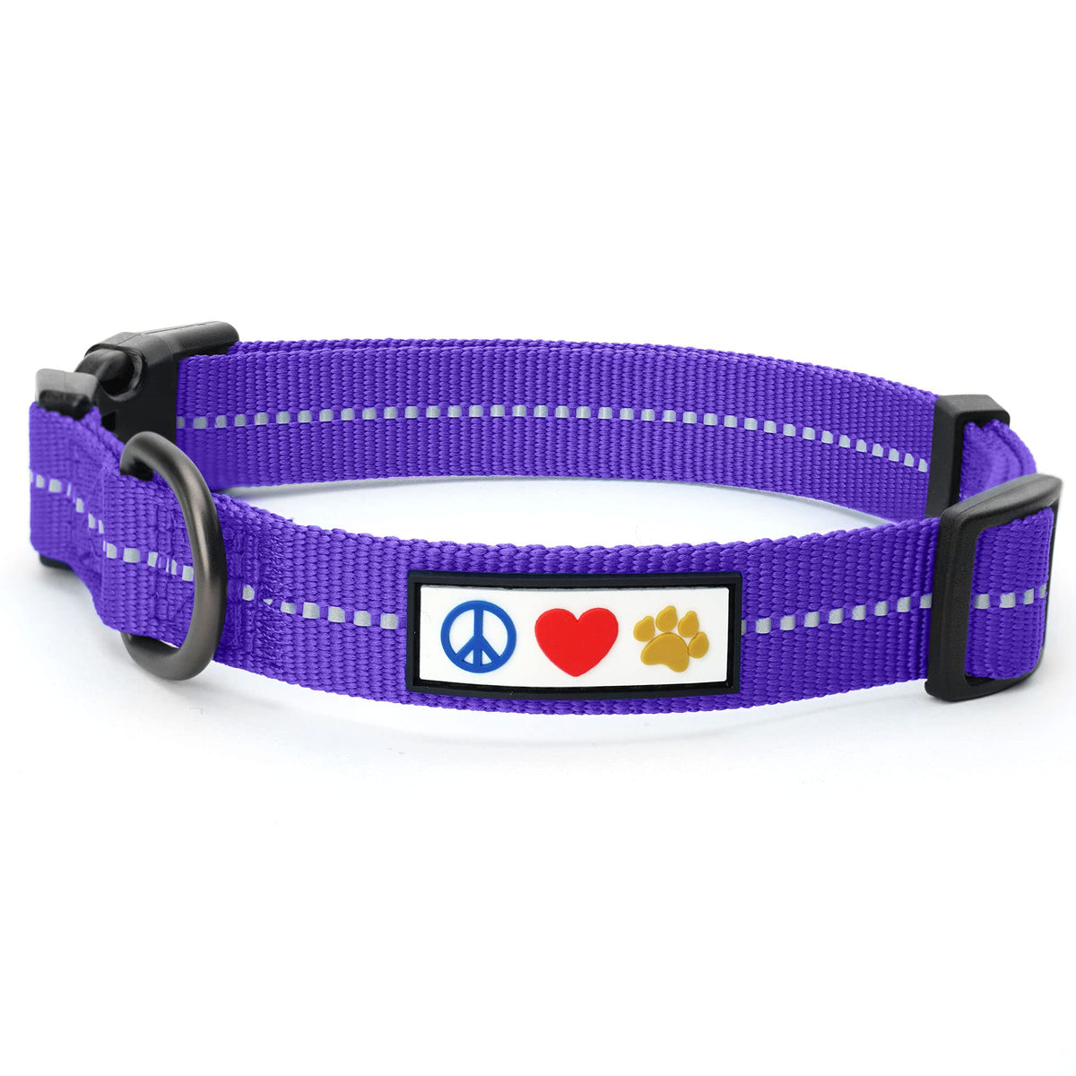 Pawtitas ??Recycled Dog Collar With Reflective Stitched Puppy Collar Made From Plastic Bottles Collected From Oceans Large Purple Quartz