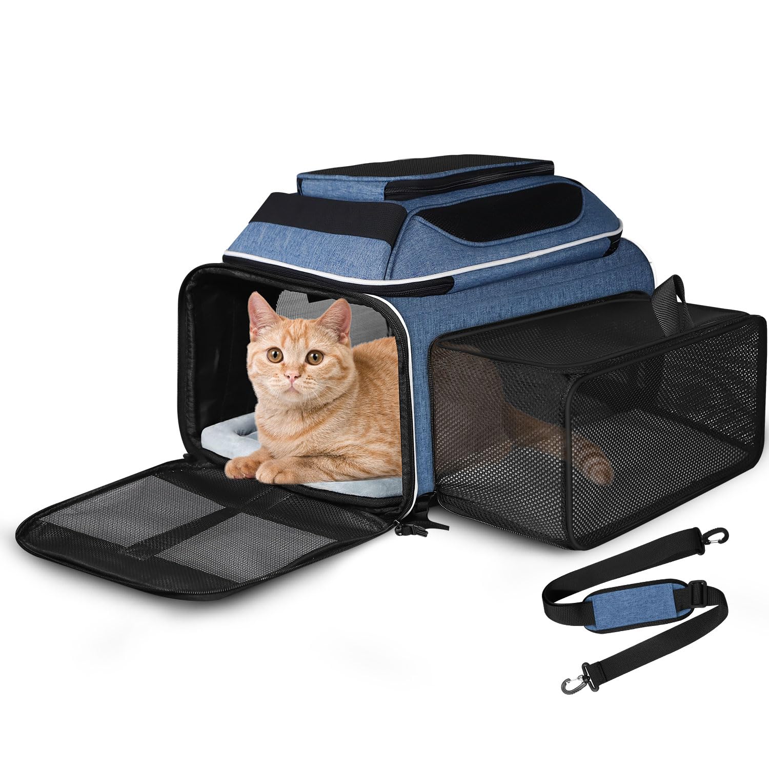 Petskd Top and Side Expandable Pet Carrier 17x12x8.5 Inches JetBlue Frontier Spirit Airline Approved, Soft-Sided Carrier for Sma