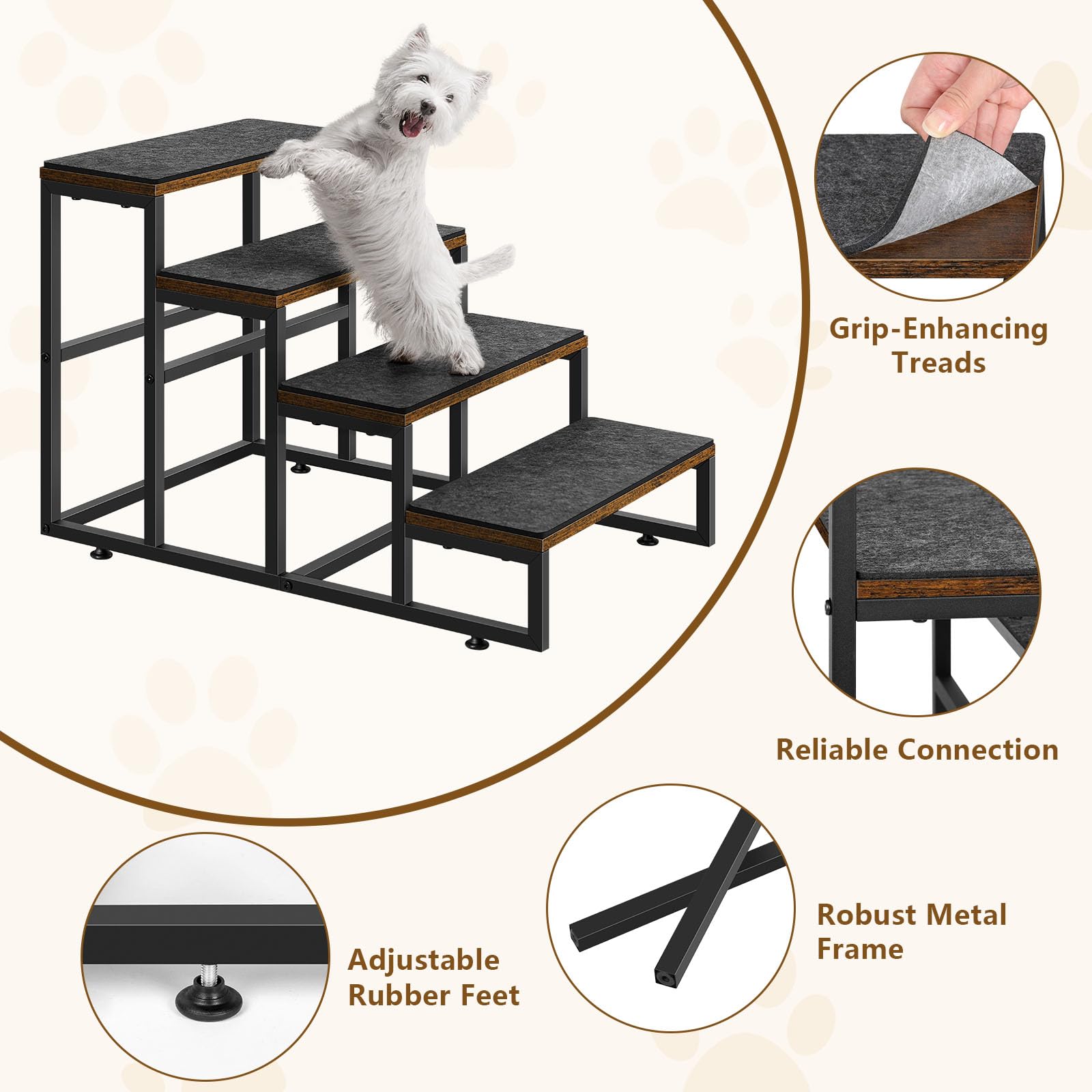 Dog Stairs For High Beds 4 Steps Dog Stairs For Small Medium Dogs Pet Stairs/Steps For Puppy, Cats, And Dogs, Easy To Walk On Do