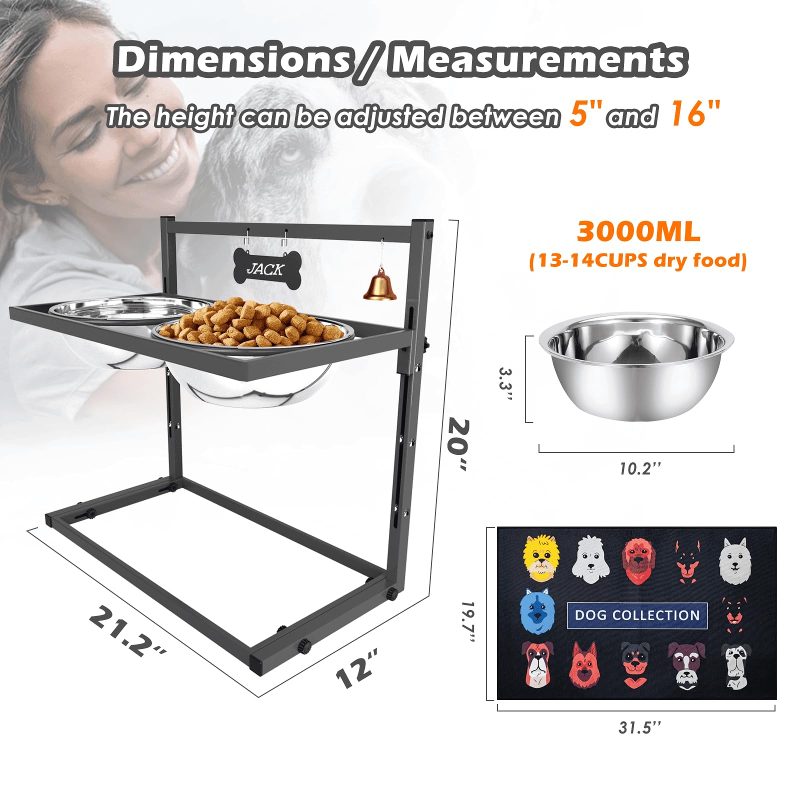 Shainfun Elevated Dog Bowls For Large Dogs And Extra Large Sized Dog Raised Dog Bowl Stand Adjustable Height With Two 3000Ml(13-